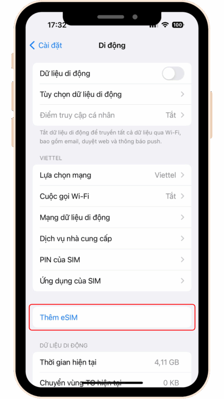 Hướng dẫn sử dụng eSIM - thêm eSIM