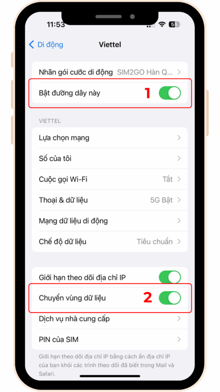 Hướng dẫn cài đặt eSIM trên iPhone - bật chuyển vùng dữ liệu