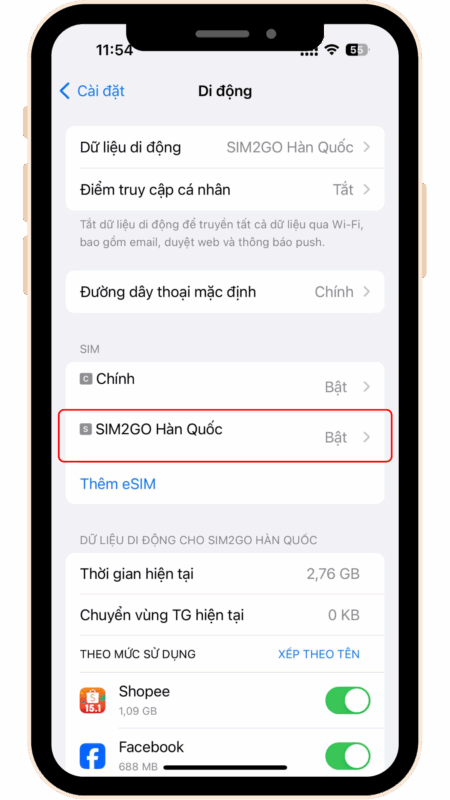 Hướng dẫn cài đặt eSIM trên iPhone - chọn eSIM
