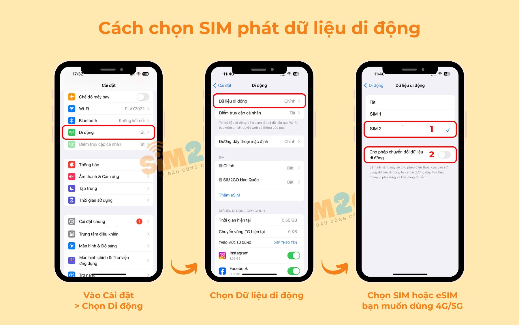 Cách chọn SIM phát dữ liệu di động