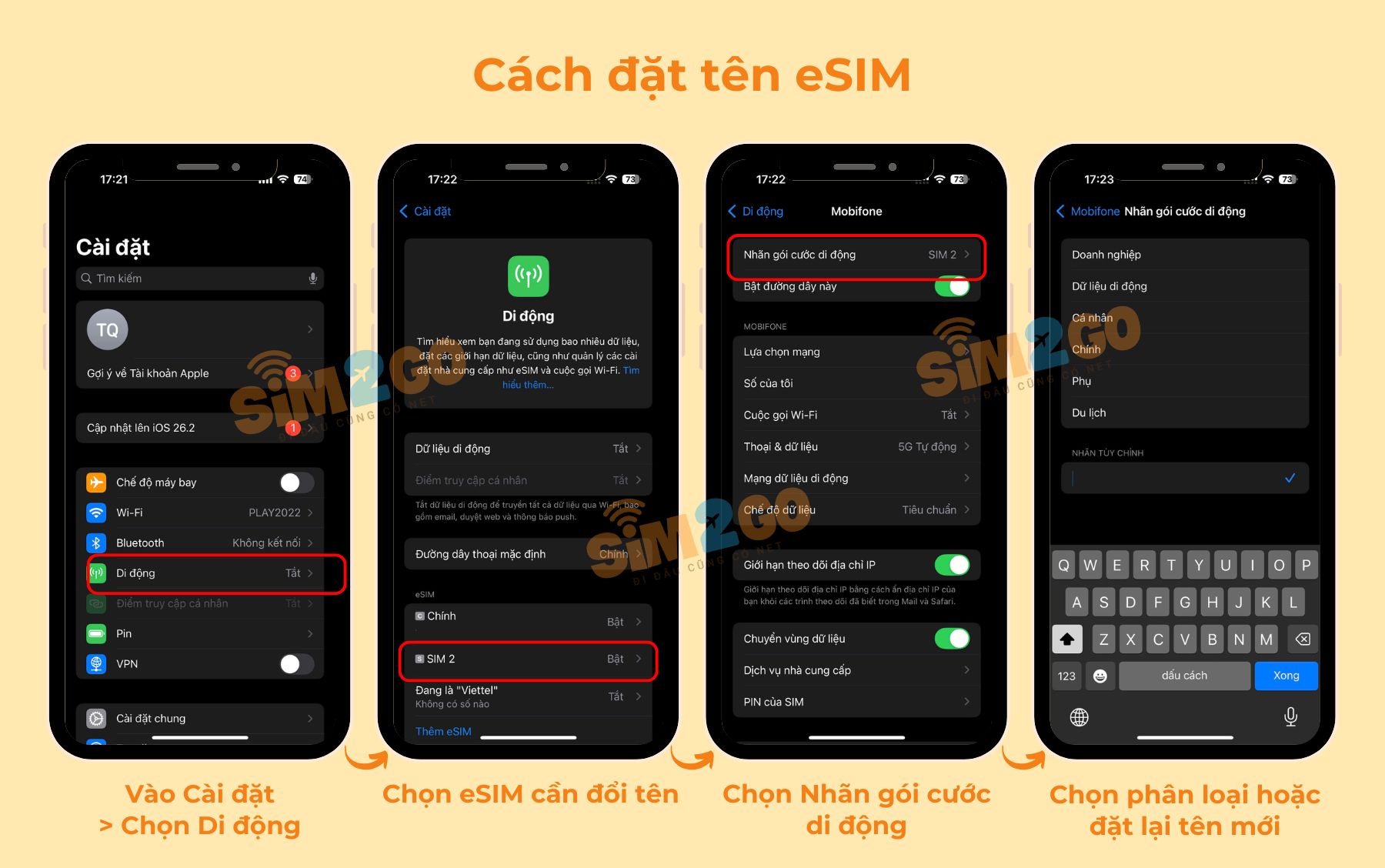 Cách đặt tên eSIM