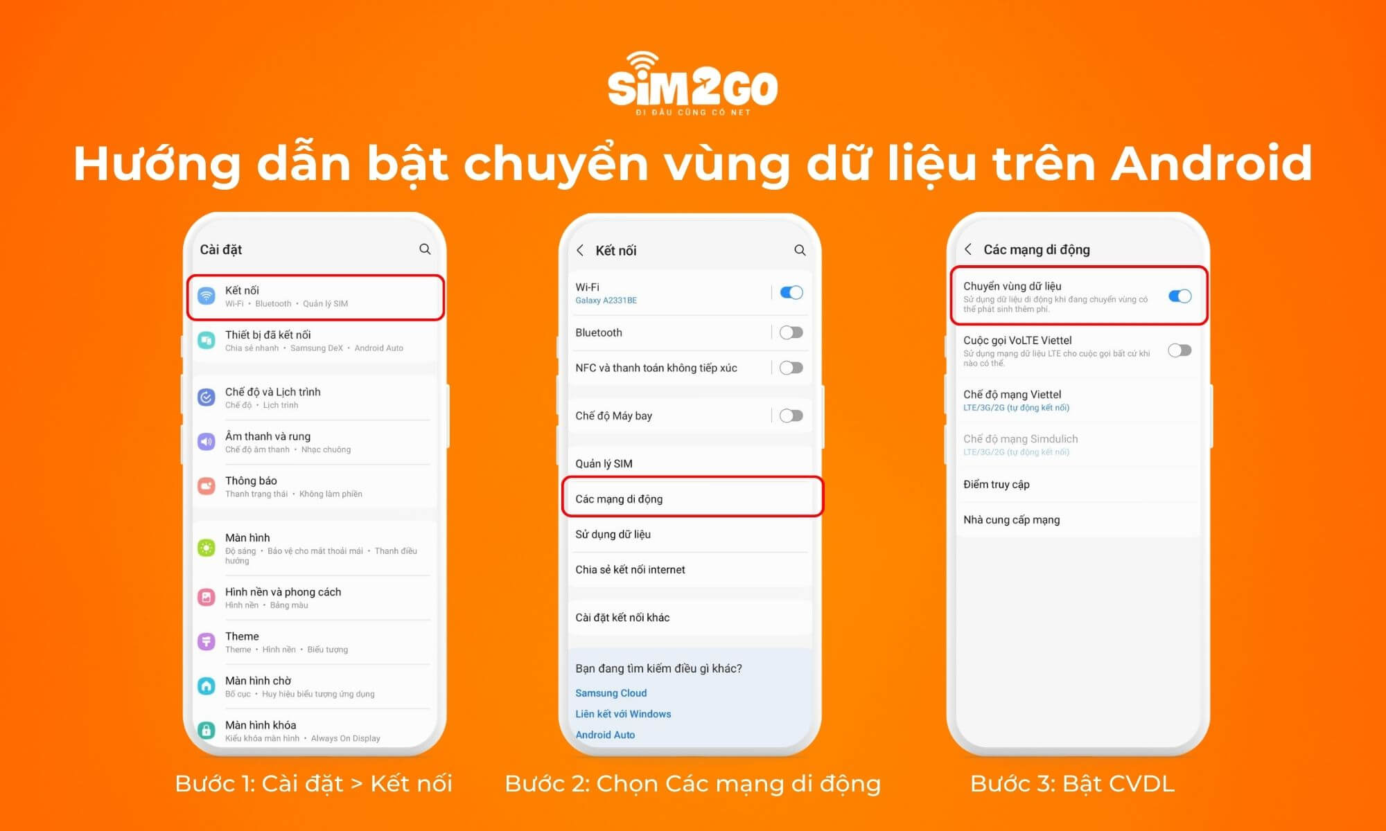 Hướng dẫn bật chuyển vùng dữ liệu trên Android