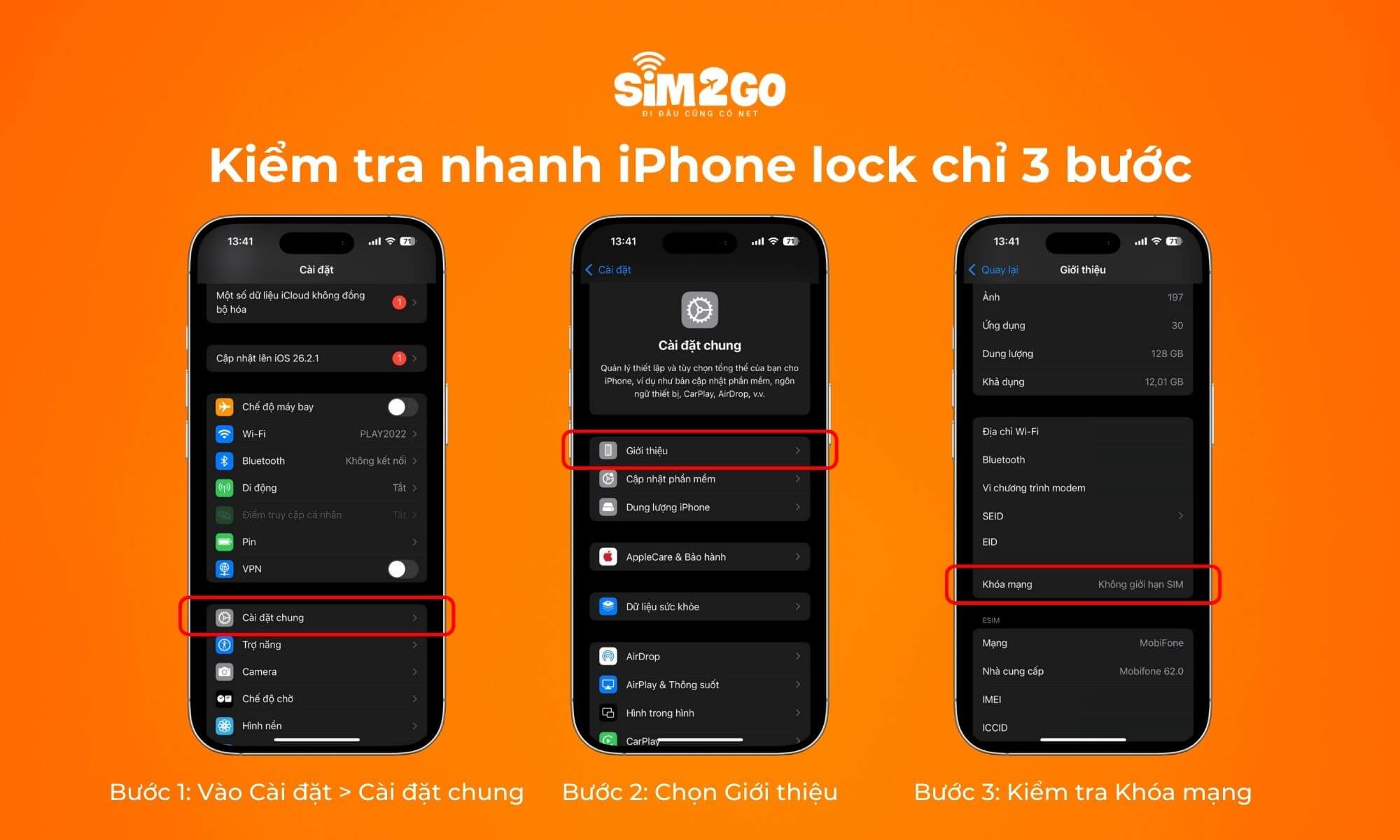 3 bước kiểm tra nhanh iPhone lock trong Cài đặt máy