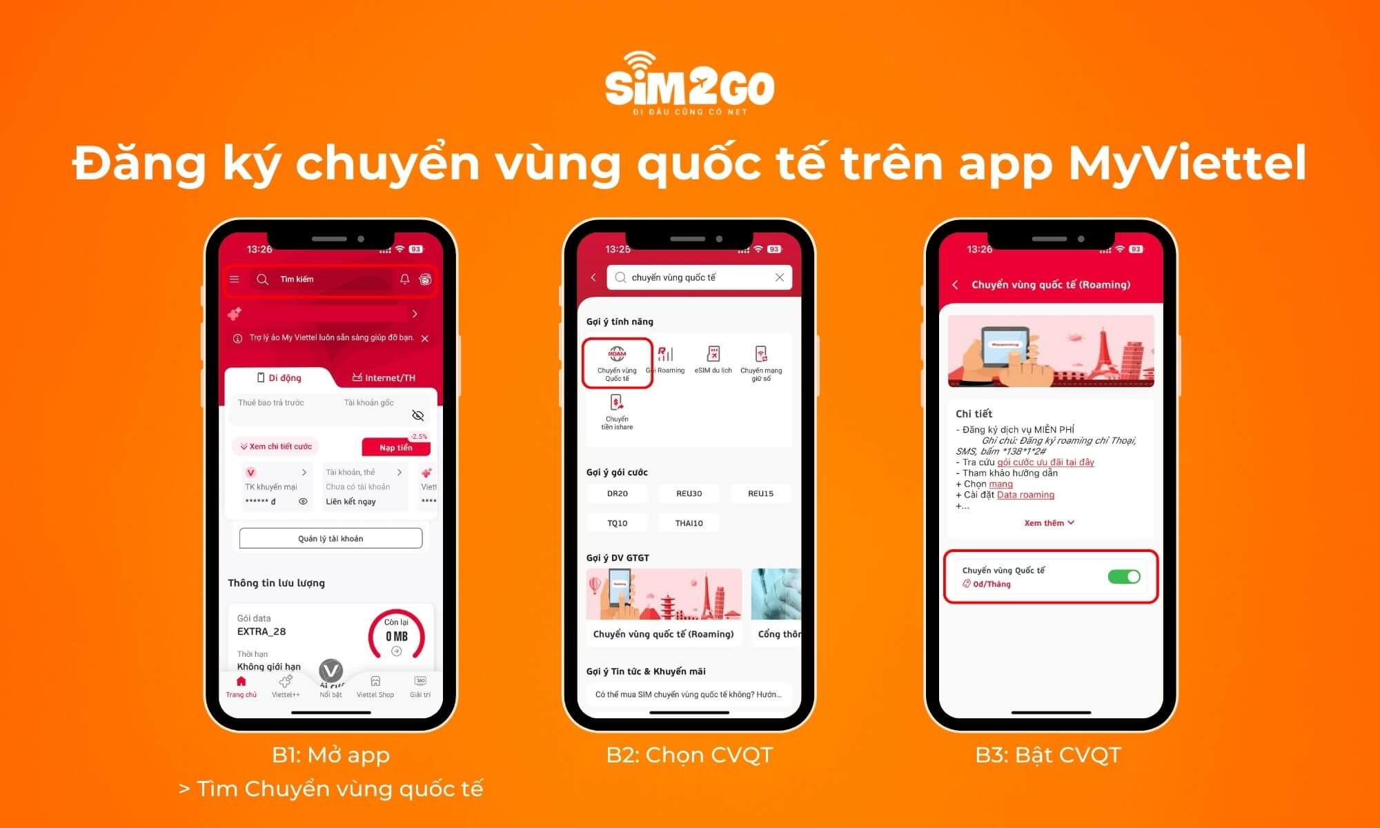 3 bước đăng ký chuyển vùng quốc tế trên app My Viettel