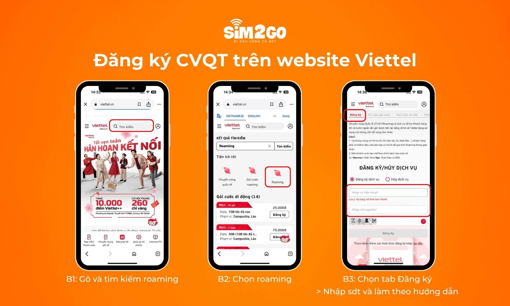 3 bước đăng ký chuyển vùng quốc tế trên website Viettel
