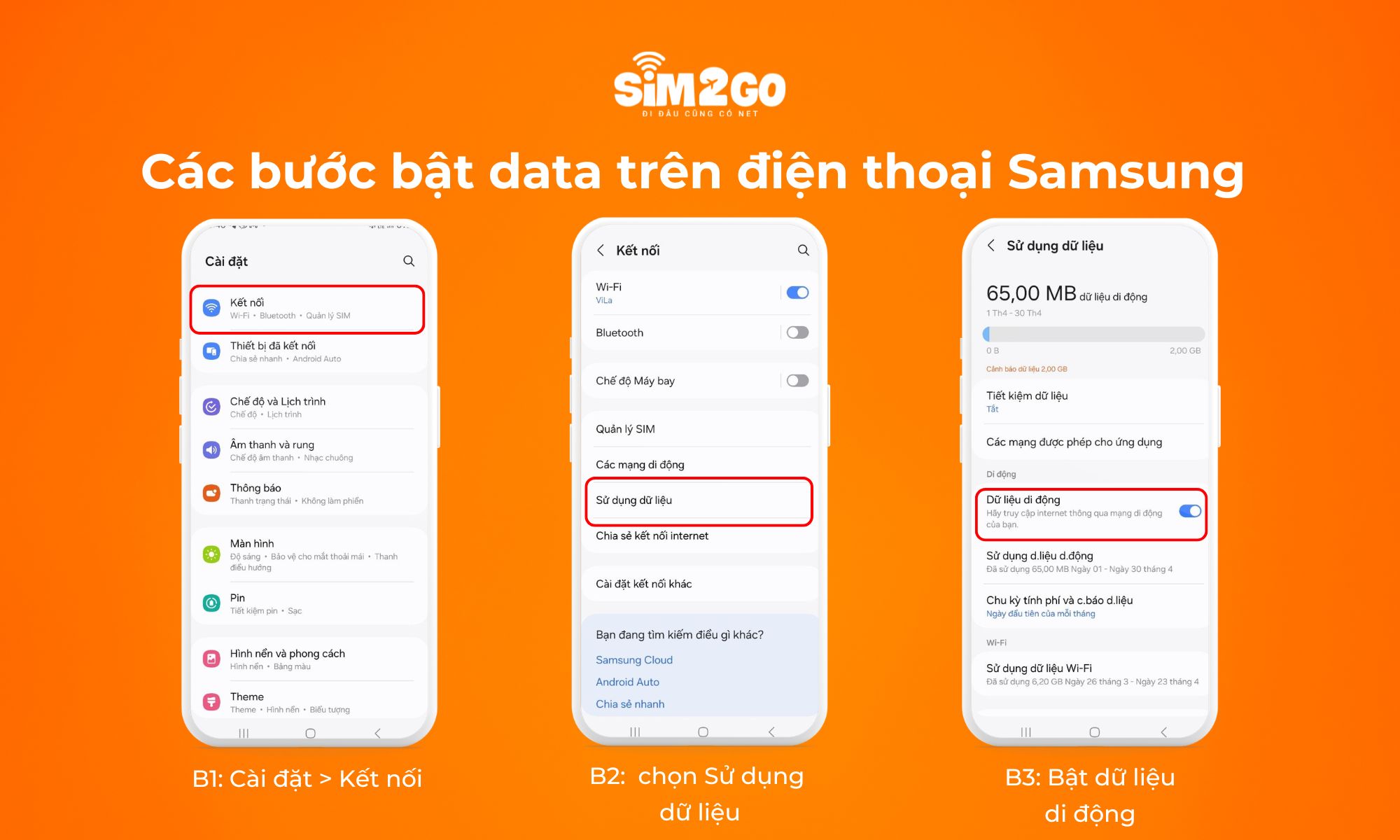 Các bước đơn giản để bật data trên điện thoại Samsung 