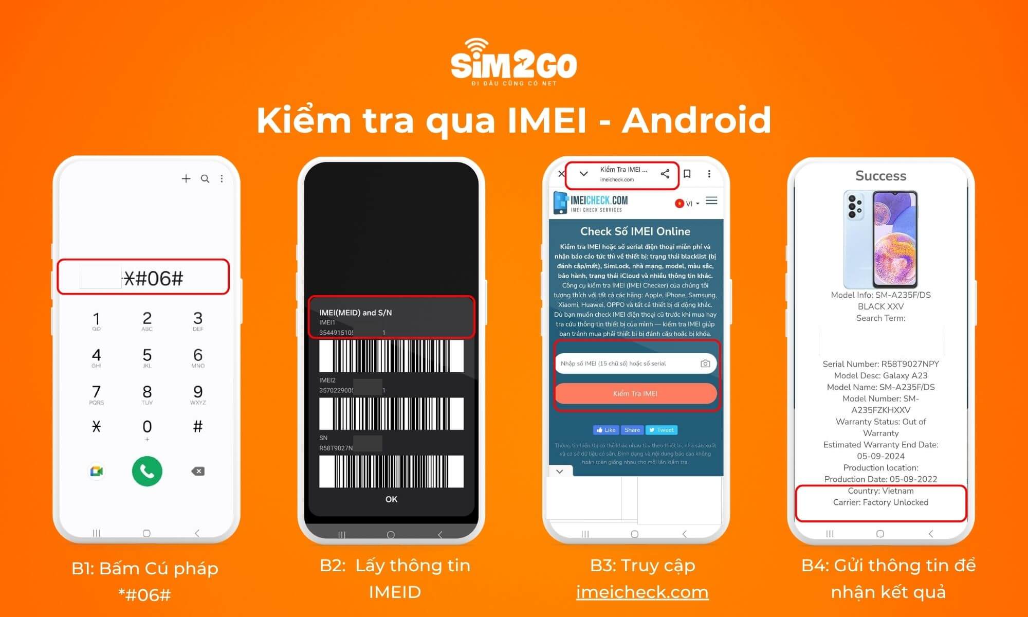 Các bước kiểm tra qua IMEI