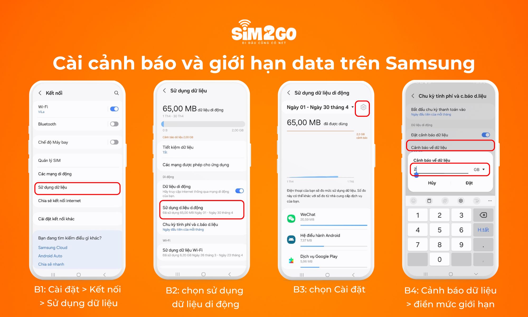Cách cài cảnh báo và giới hạn data trên Samsung