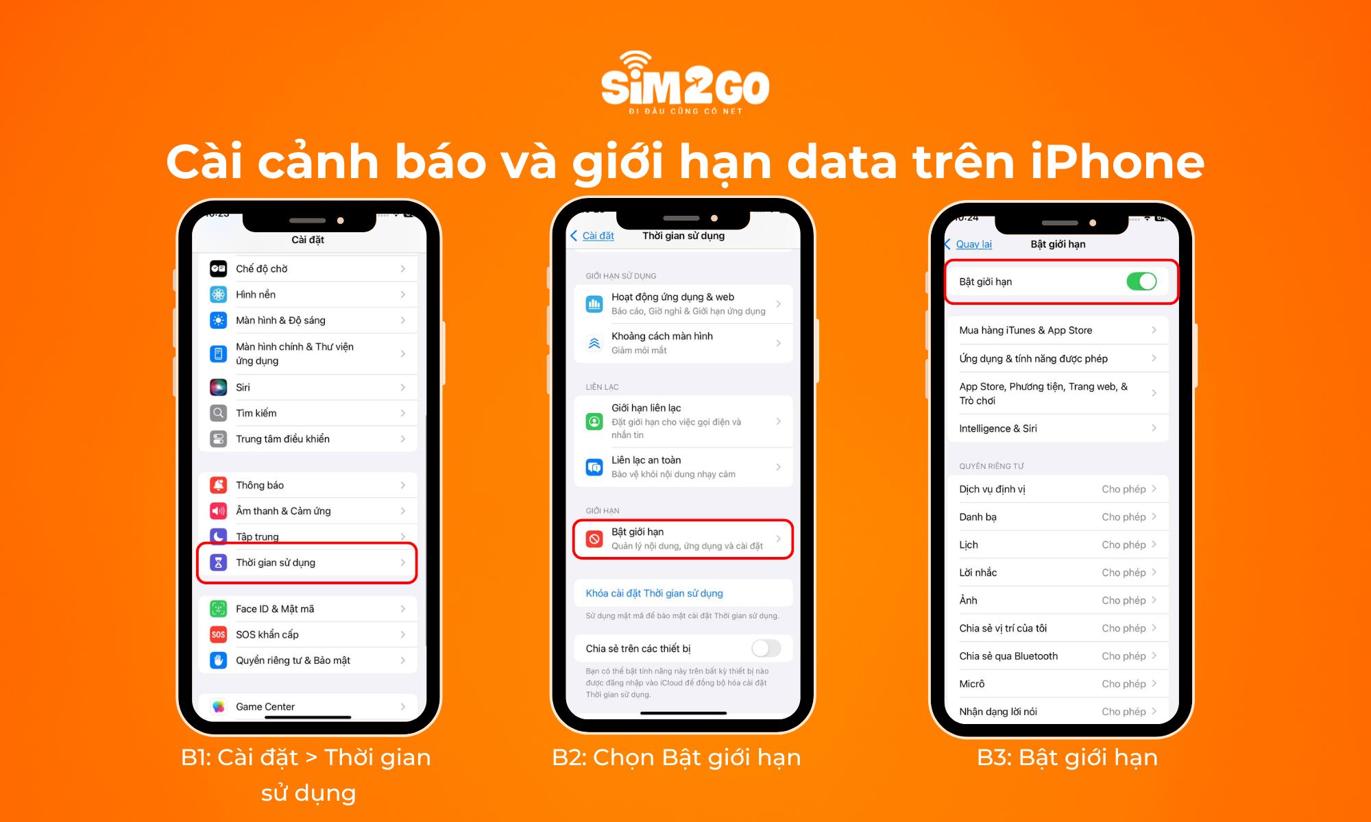 Cách cài cảnh báo và giới hạn data trên iPhone