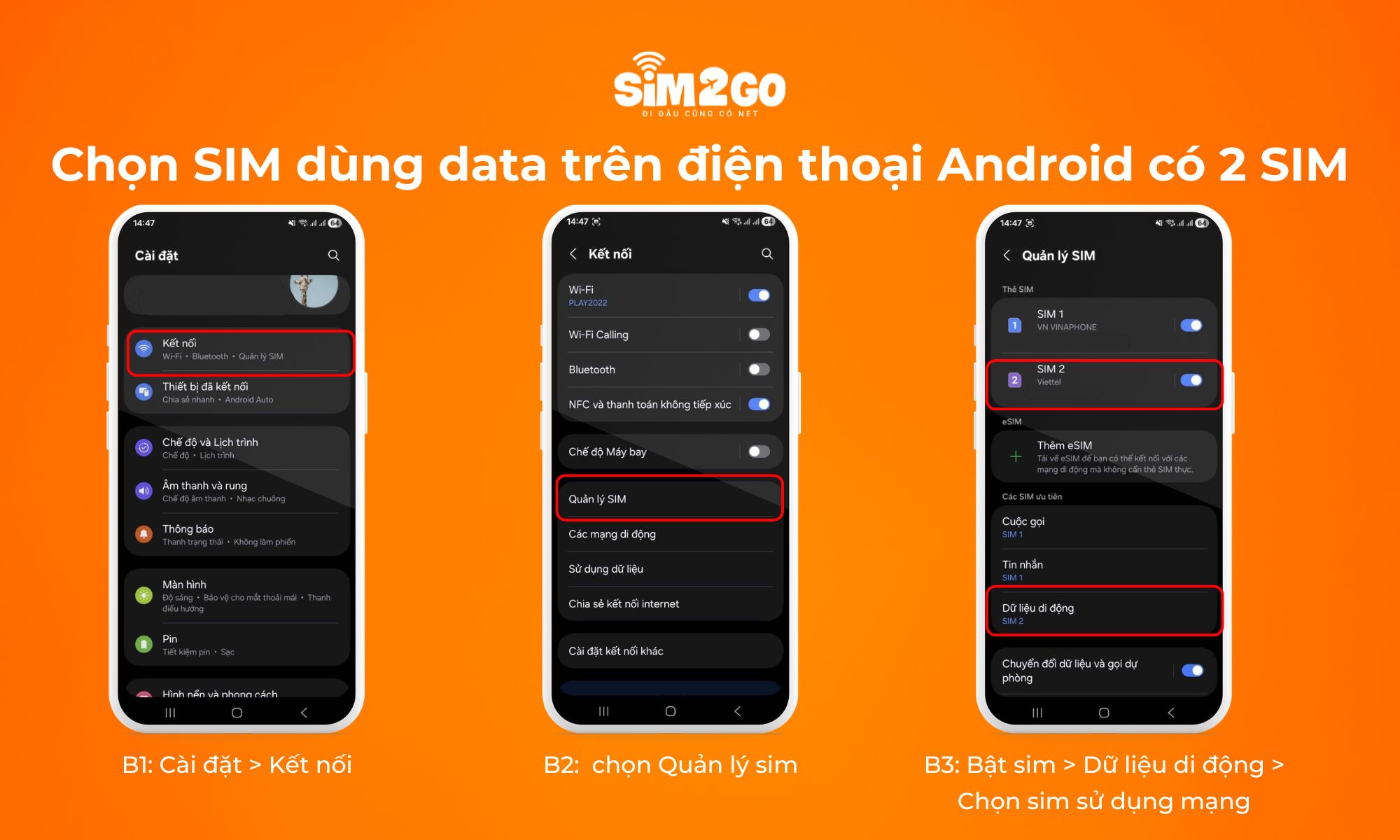 Cách chọn SIM dùng data trên điện thoại Android có 2 SIM