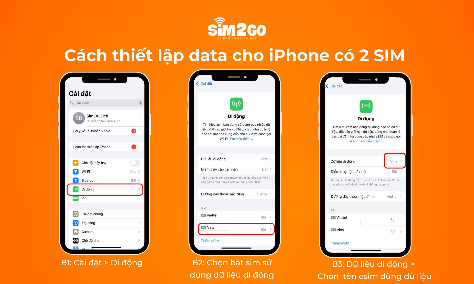 Cách thiết lập data cho iPhone có 2 SIM