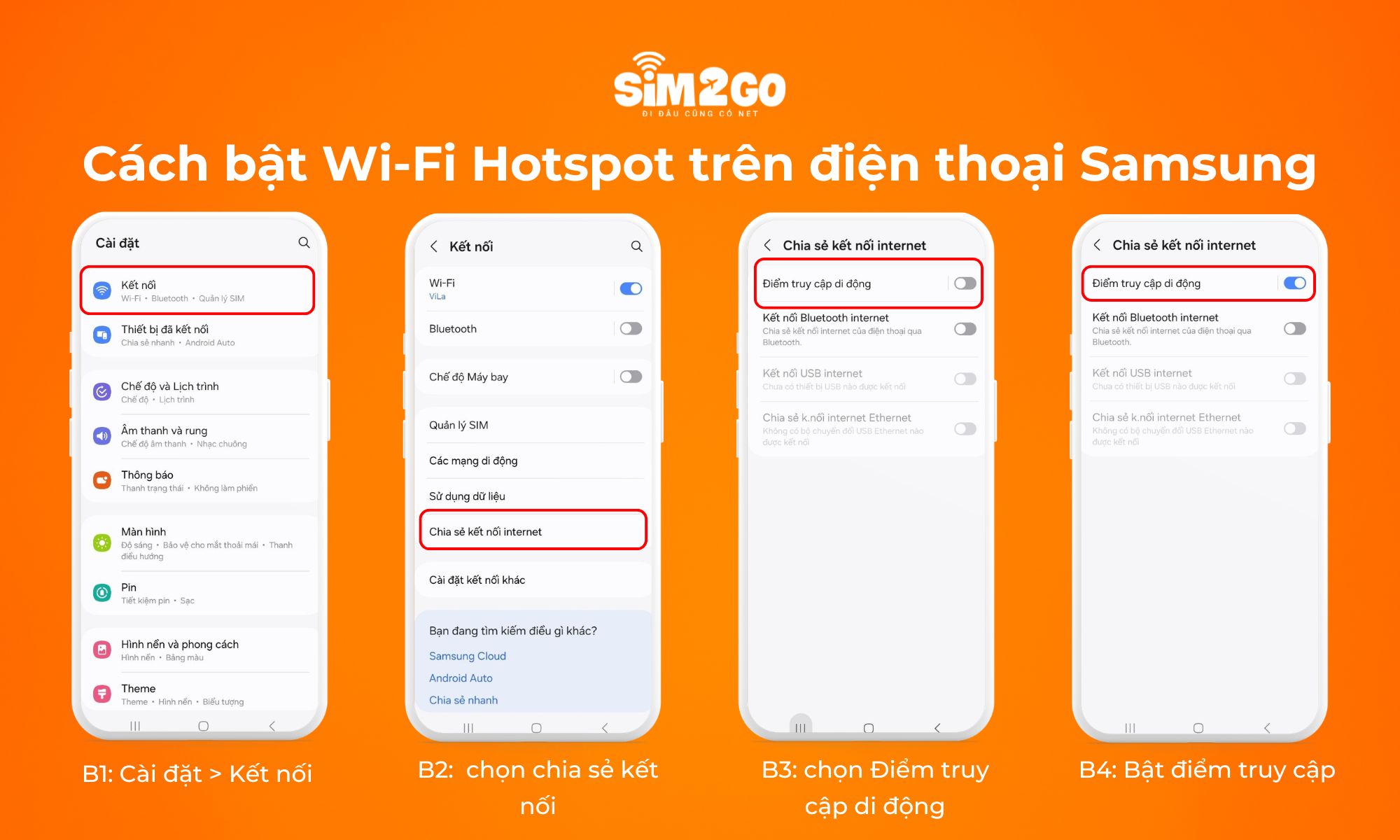 Hướng dẫn cách bật Wi-Fi Hotspot trên điện thoại Samsung
