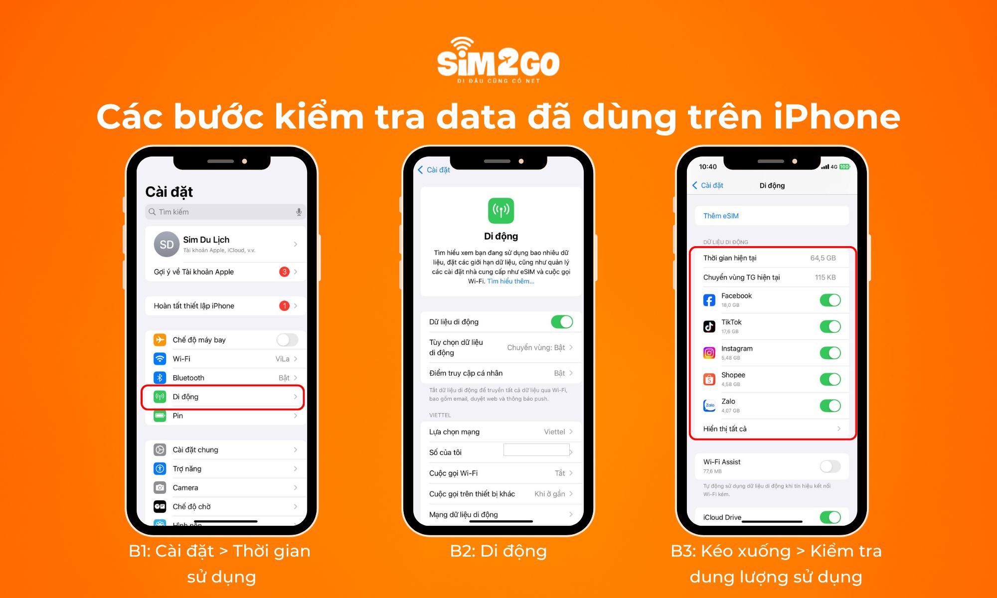 Hướng dẫn chi tiết các bước kiểm tra data đã dùng trên iphone