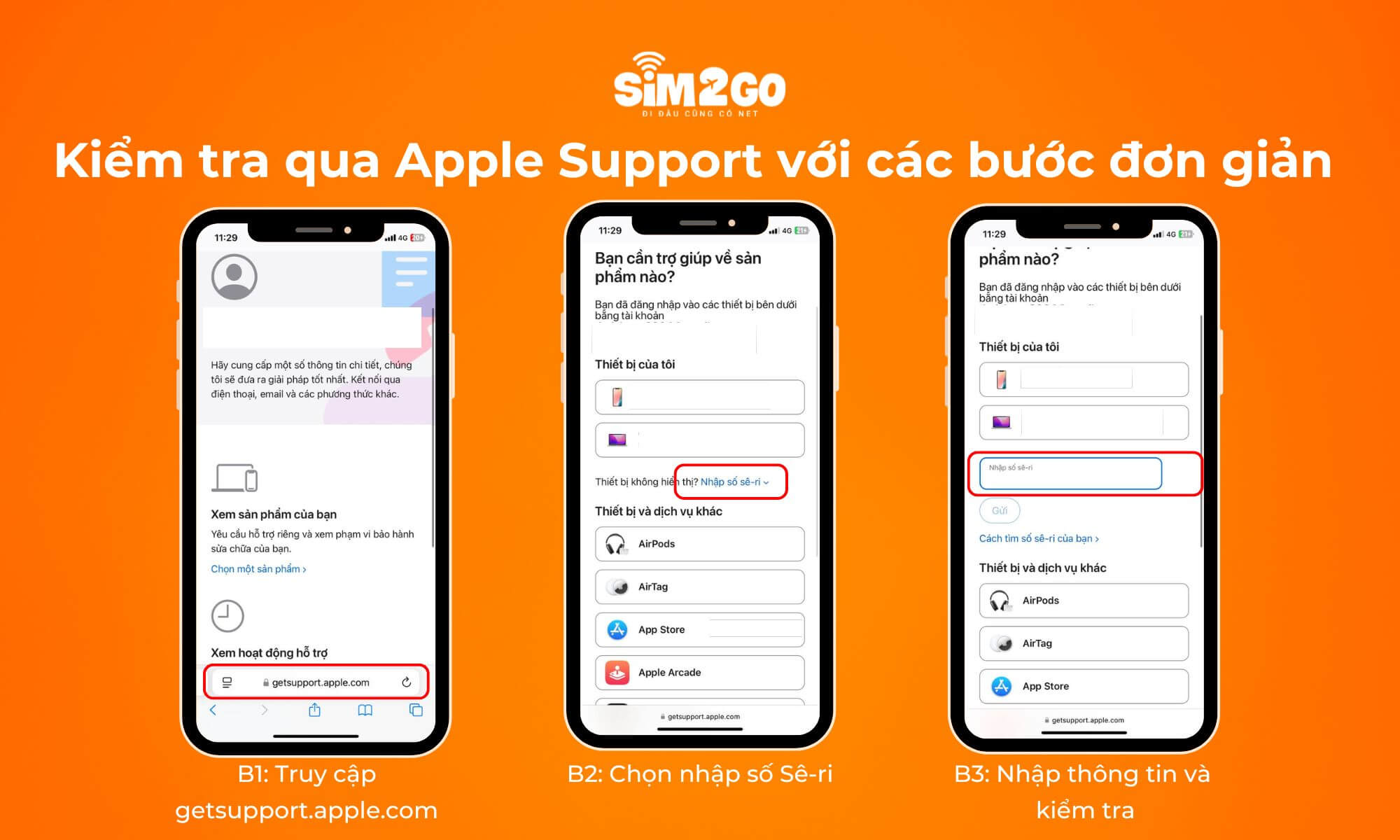 Kiểm tra qua Apple support với các bước đơn giản