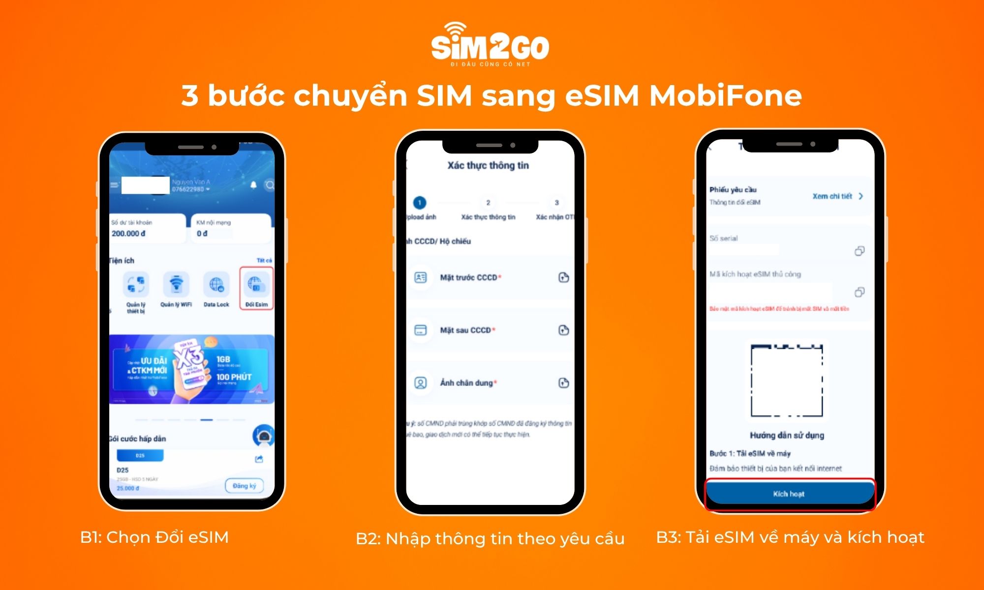 3 bước chuyển SIM vật lý sang eSIM MobiFone online qua app My MobiFone