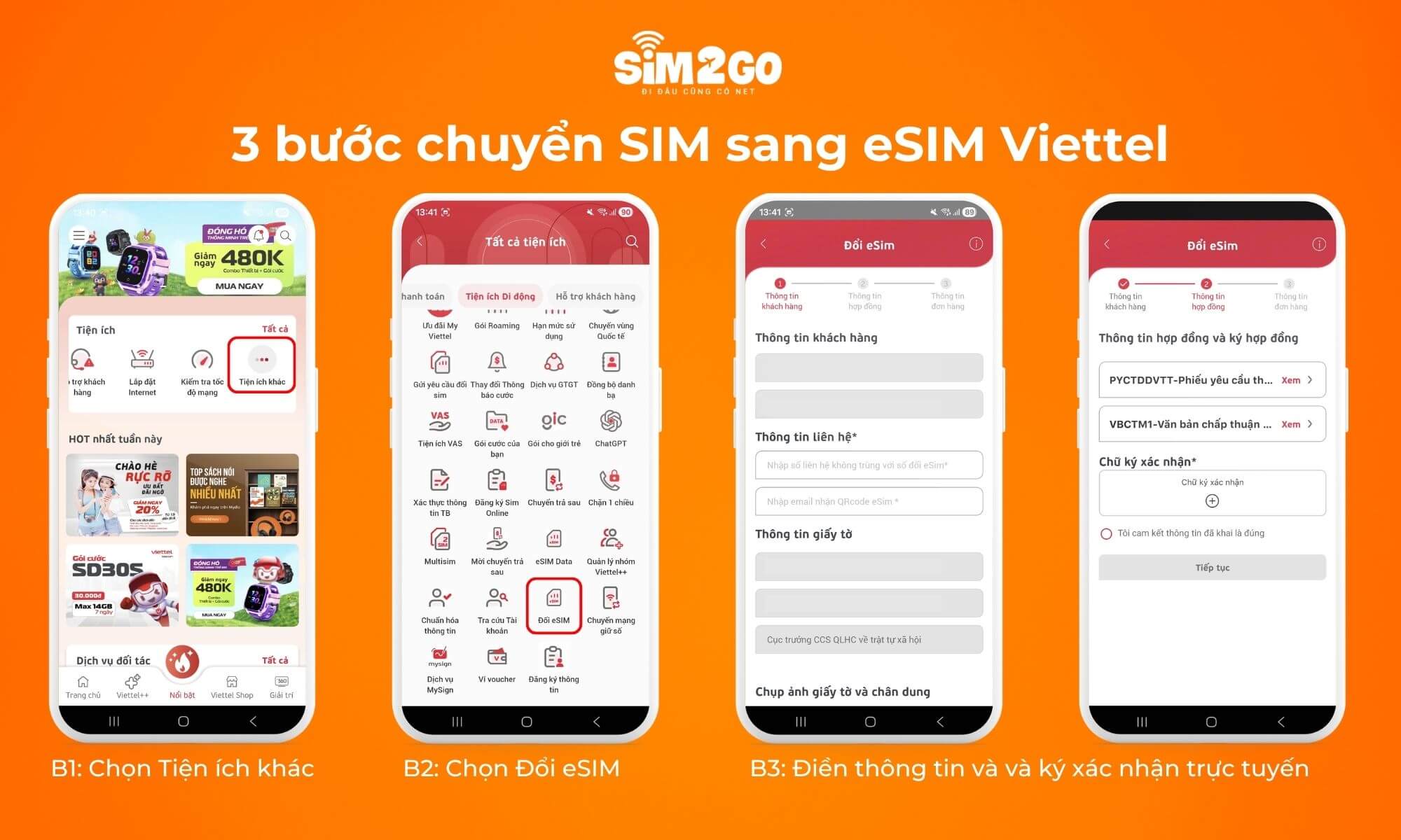 3 bước chuyển SIM vật lý sang eSIM Viettel online qua app My Viettel