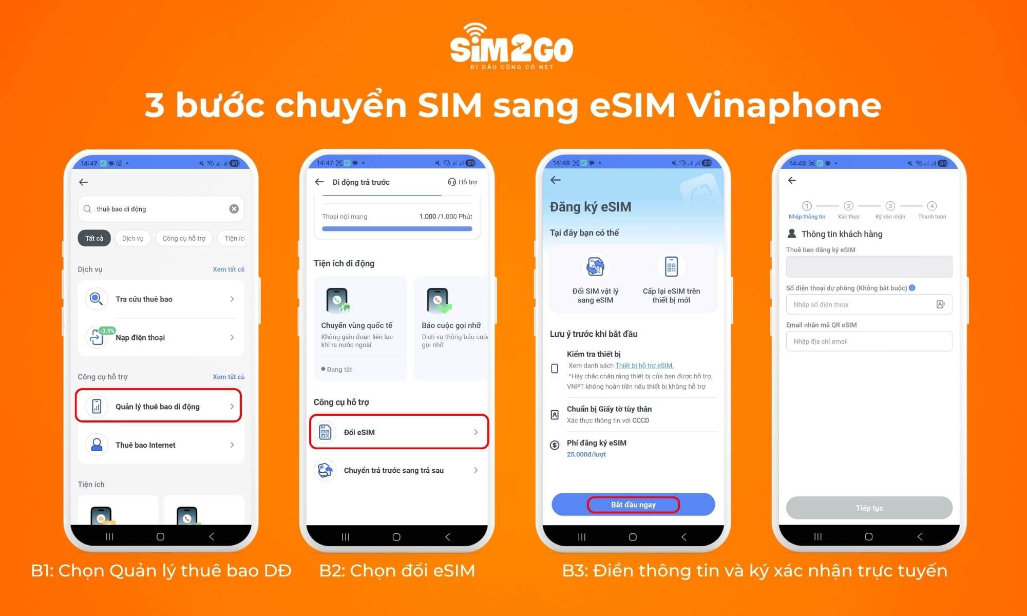 3 bước chuyển SIM vật lý sang eSIM VinaPhone online qua app My VNPT