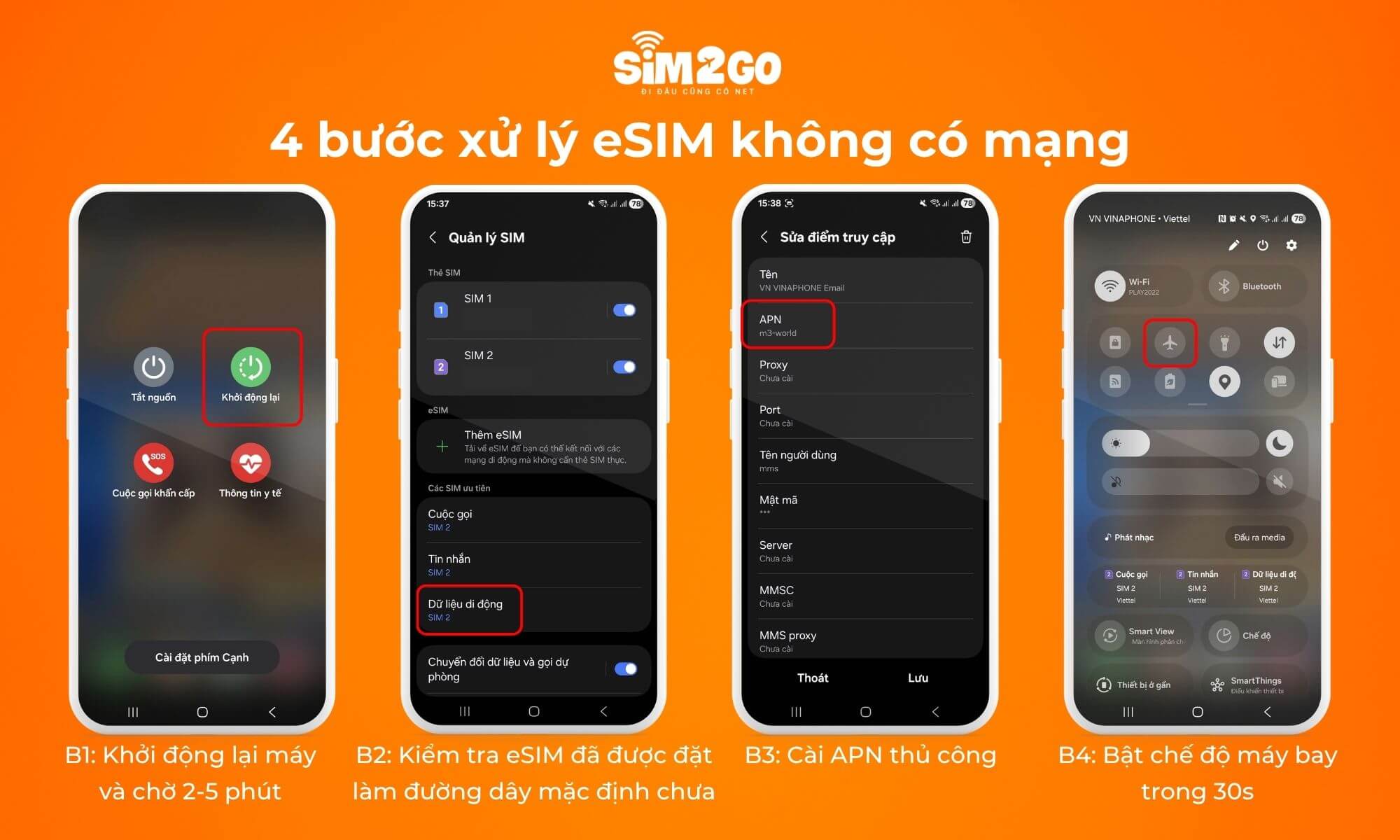 4 bước xử lý eSIM không có mạng