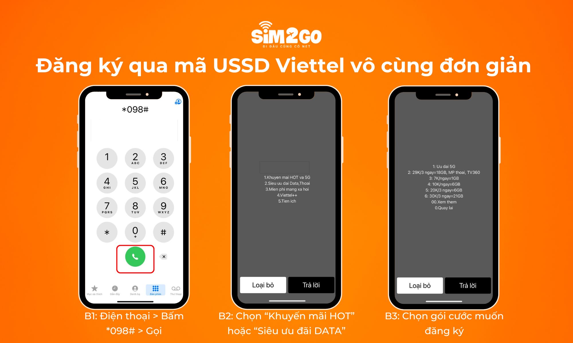 Các bước đăng ký qua mã USSD vô cùng đơn giản