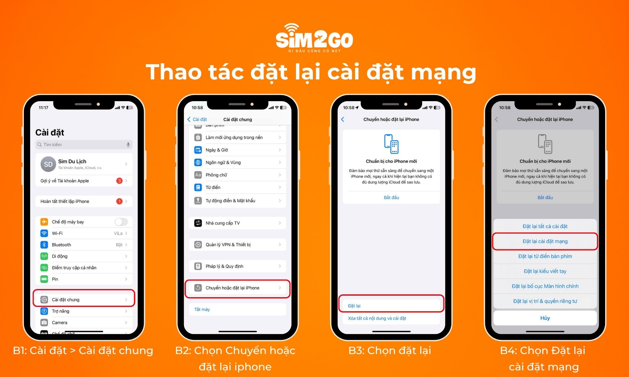 Các bước thao tác để đặt lại cài đặt mạng