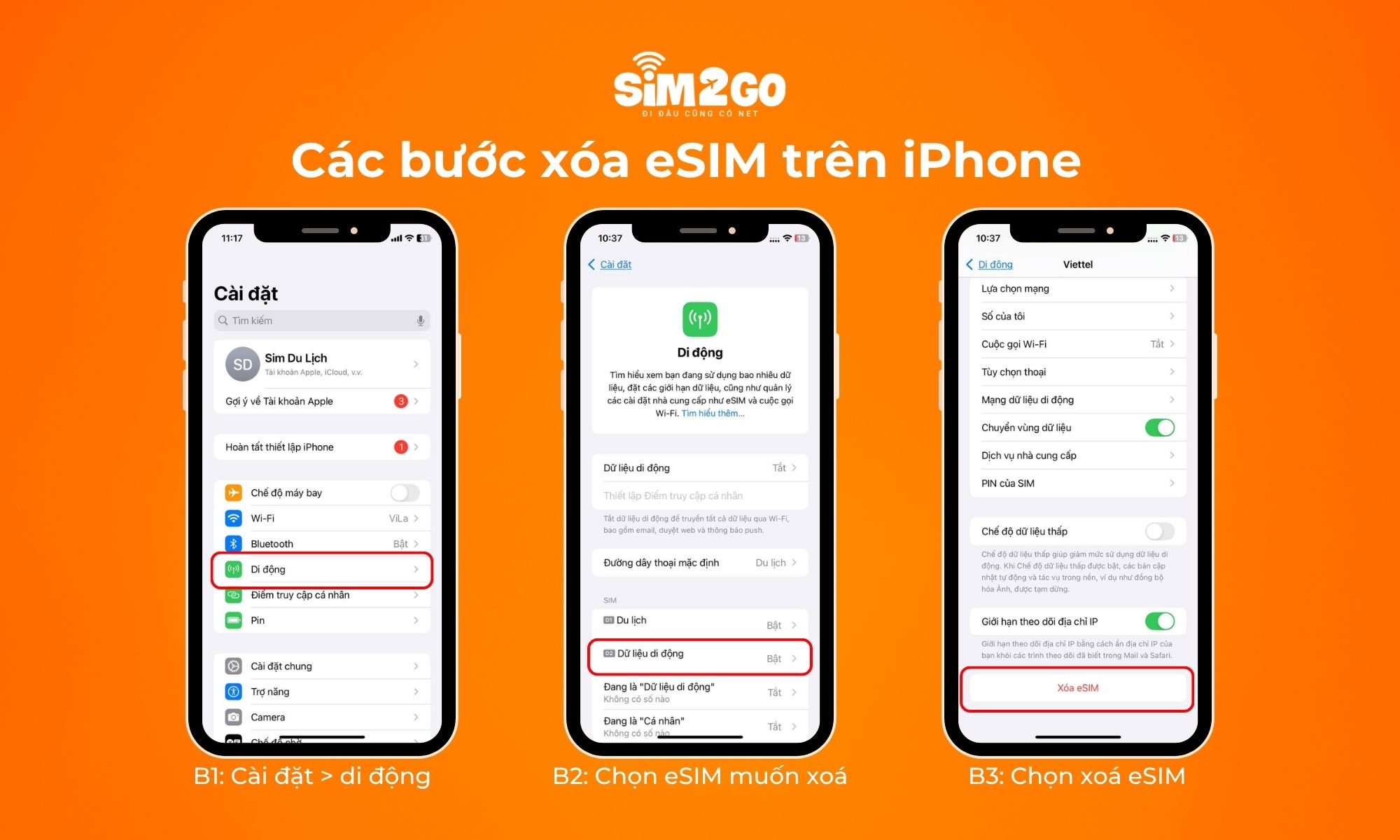 Các bước xóa eSIM trên iPhone rất đơn giản