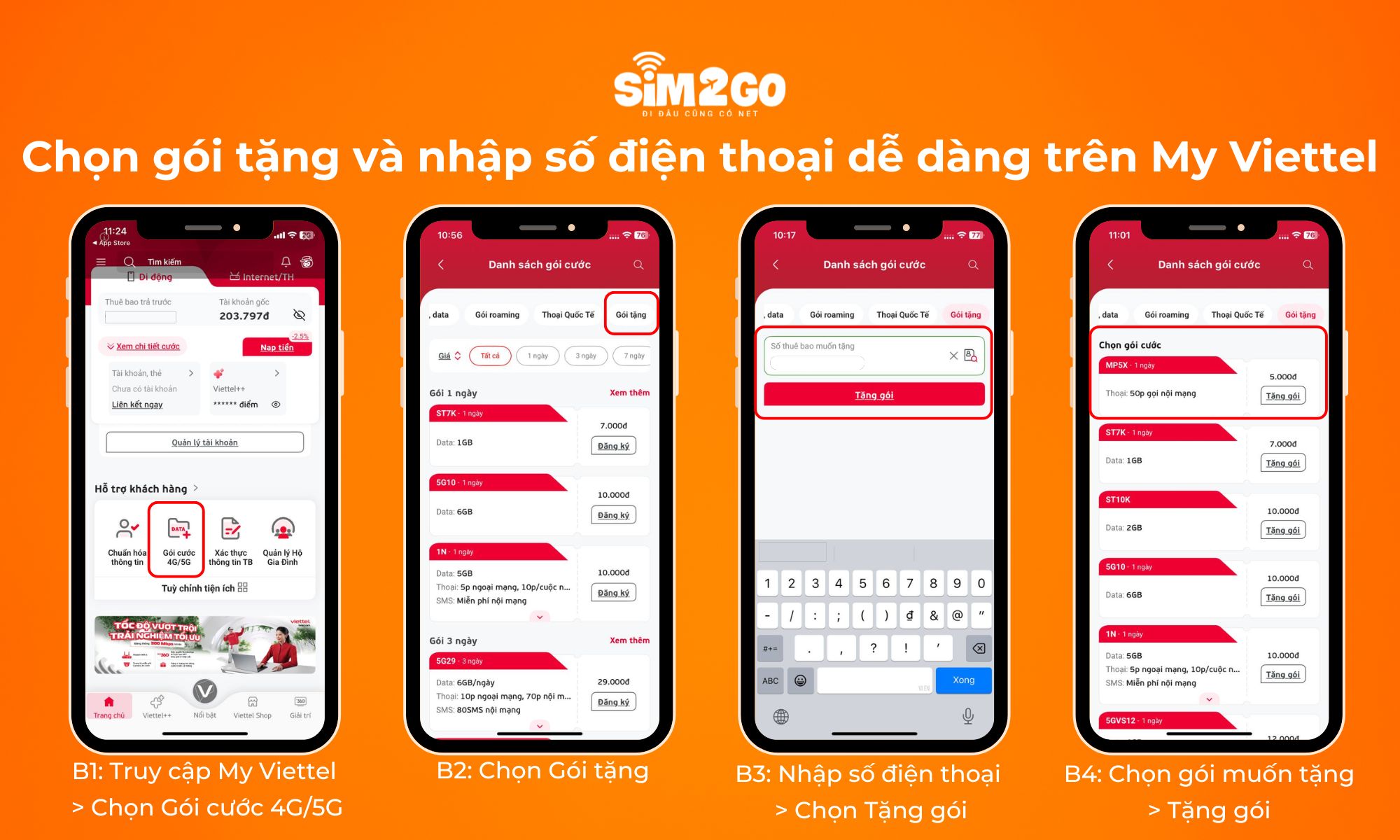 Hướng dẫn chọn gói tặng và nhập số điện thoại dễ dàng trên My Viettel