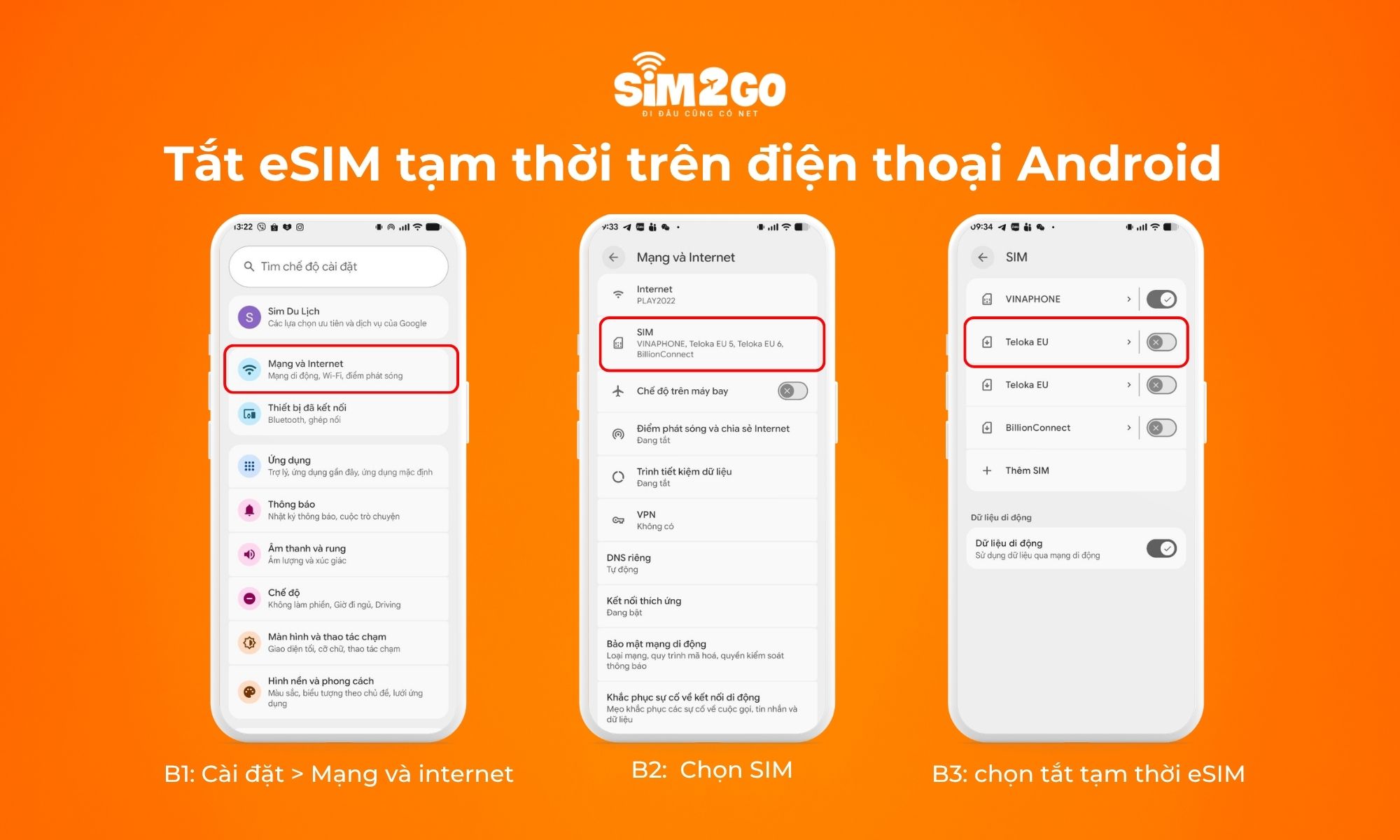 Hướng dẫn tắt eSIM tạm thời trên điện thoại Android