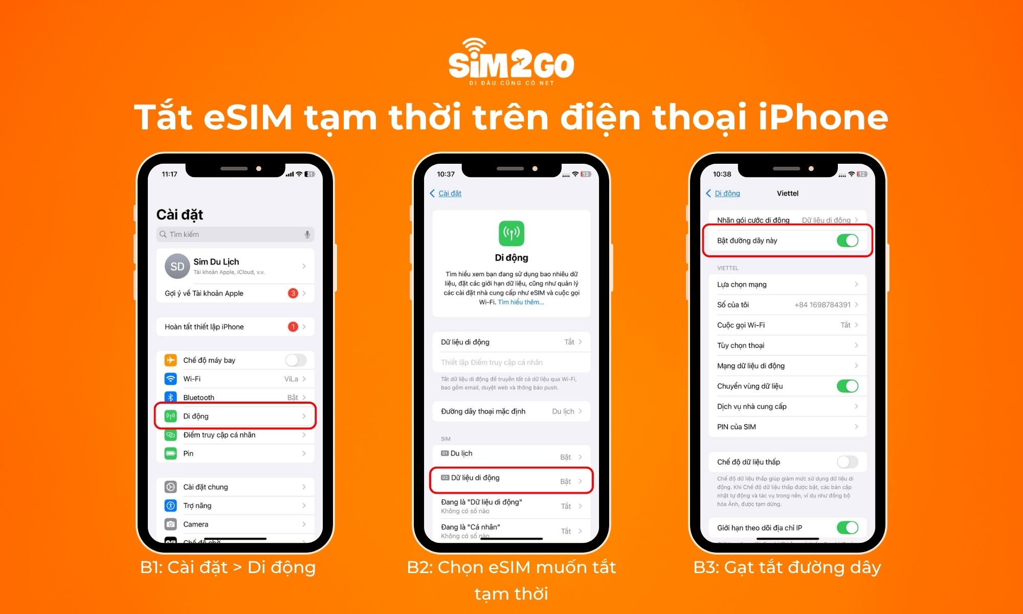 Hướng dẫn tắt eSIM tạm thời trên điện thoại iPhone