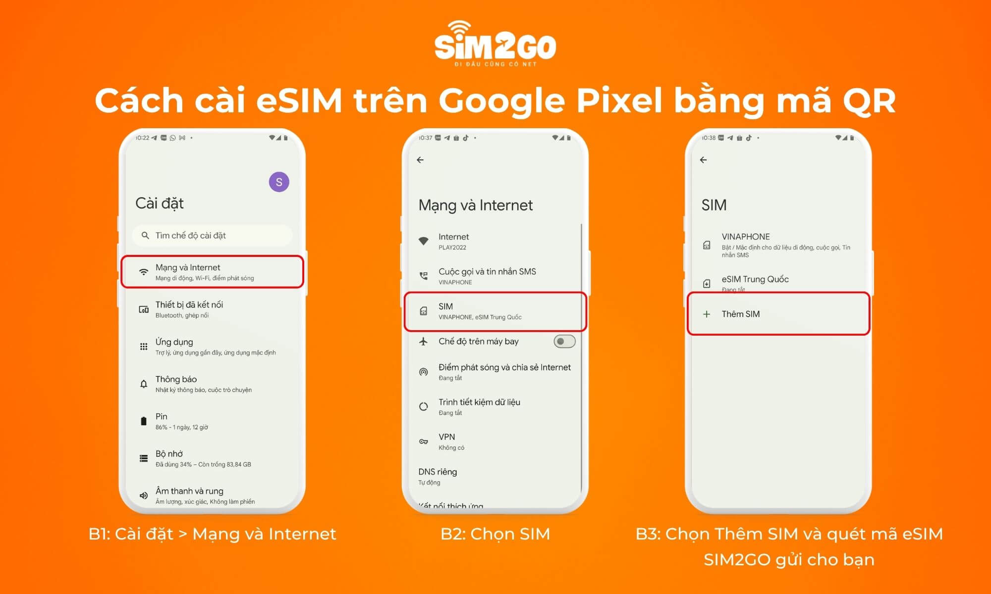 3 bước cài eSIM trên Google Pixel bằng mã QR