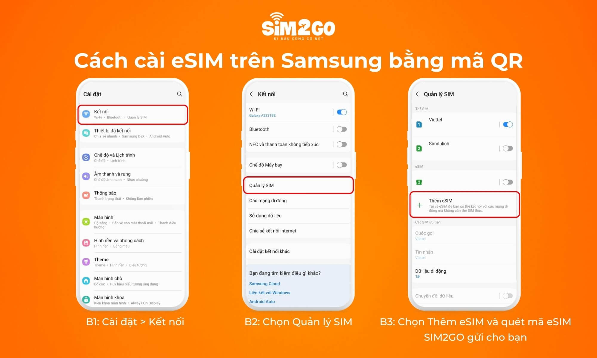 3 bước cài eSIM trên Samsung bằng mã QR