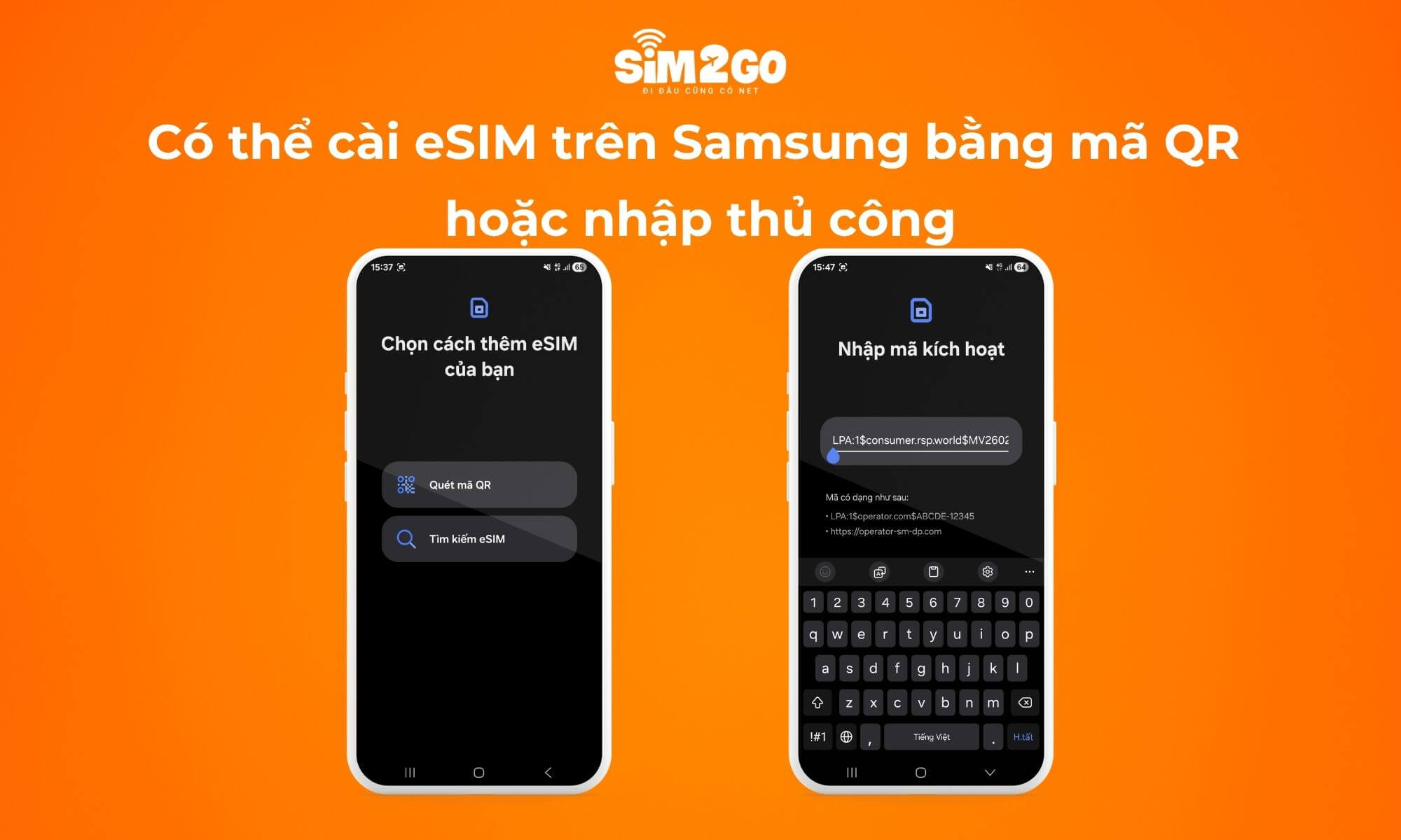 Có thể cài eSIM trên Samsung bằng mã QR hoặc nhập thủ công