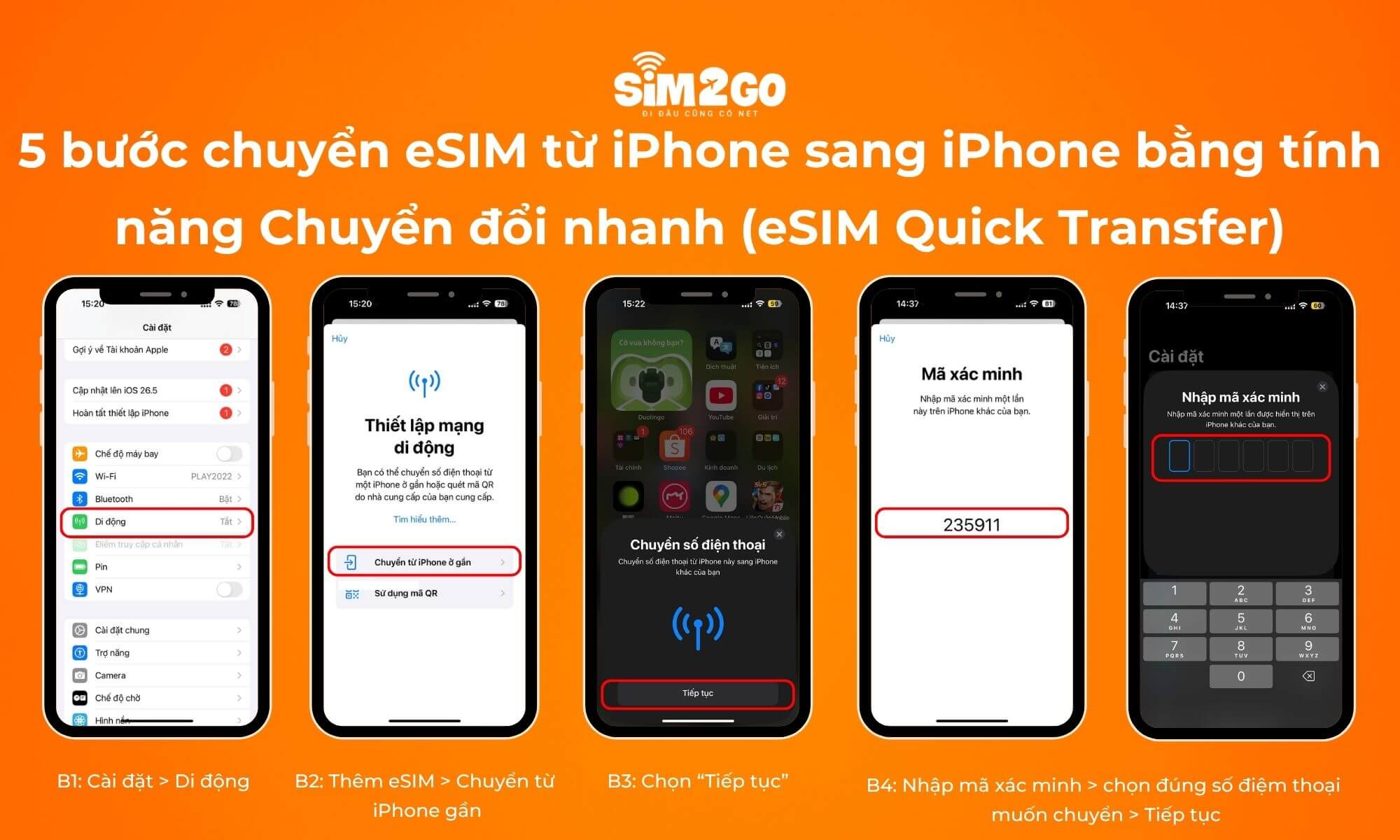 5 bước chuyển eSIM từ iPhone sang iPhone bằng tính năng Chuyển đổi nhanh (eSIM Quick Transfer)
