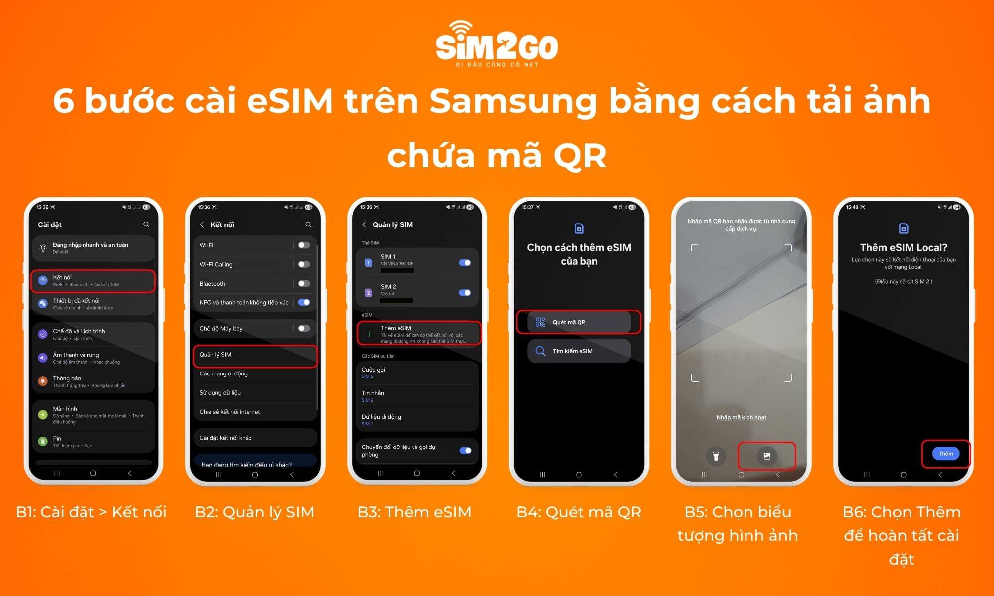6 bước cài eSIM trên Samsung bằng cách tải ảnh chứa mã QR