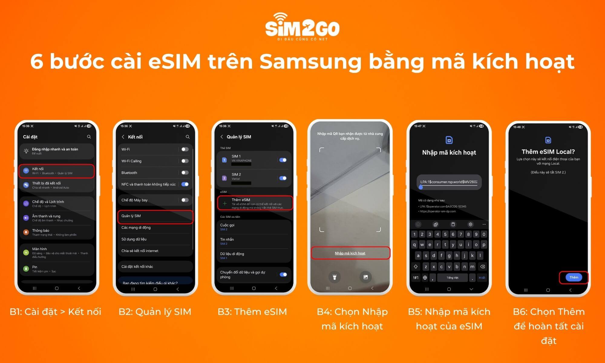 6 bước cài eSIM trên Samsung bằng mã kích hoạt