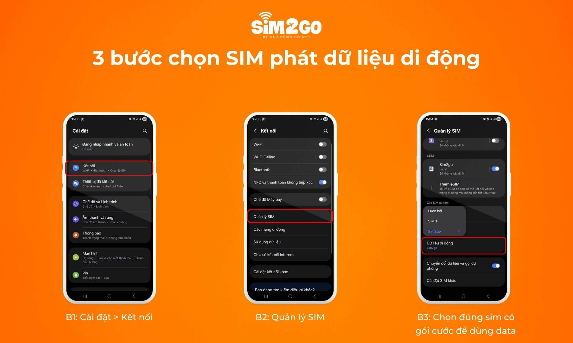 3 bước chọn SIM phát dữ liệu di động