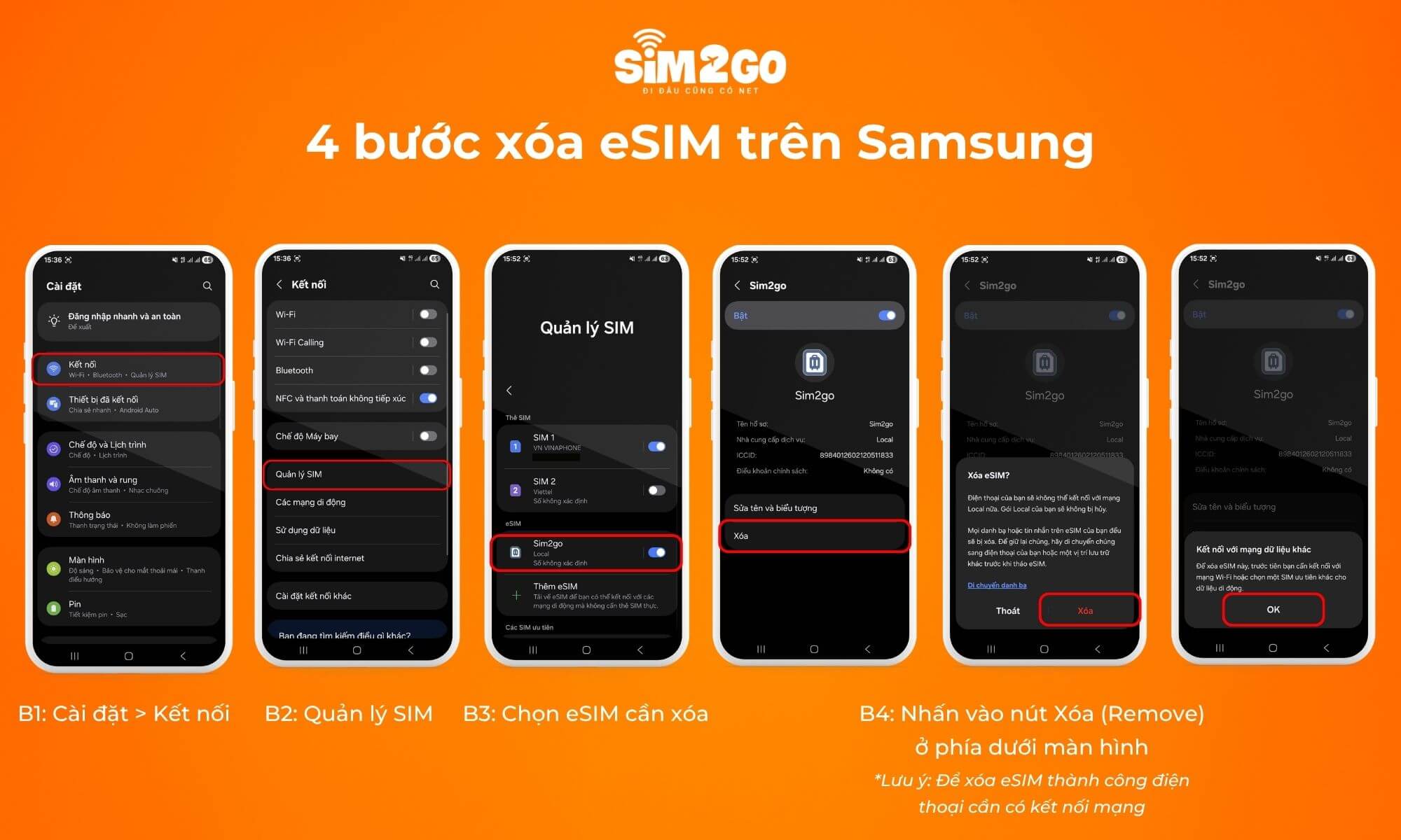 4 bước xóa eSIM trên Samsung