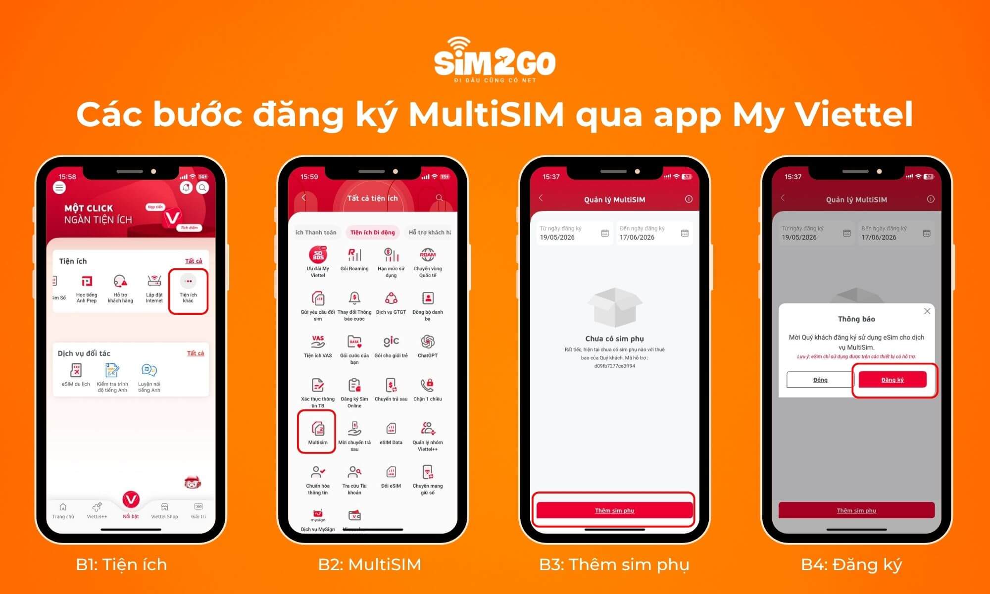 Các bước đăng ký nhanh chóng MultiSIM qua app My Viettel