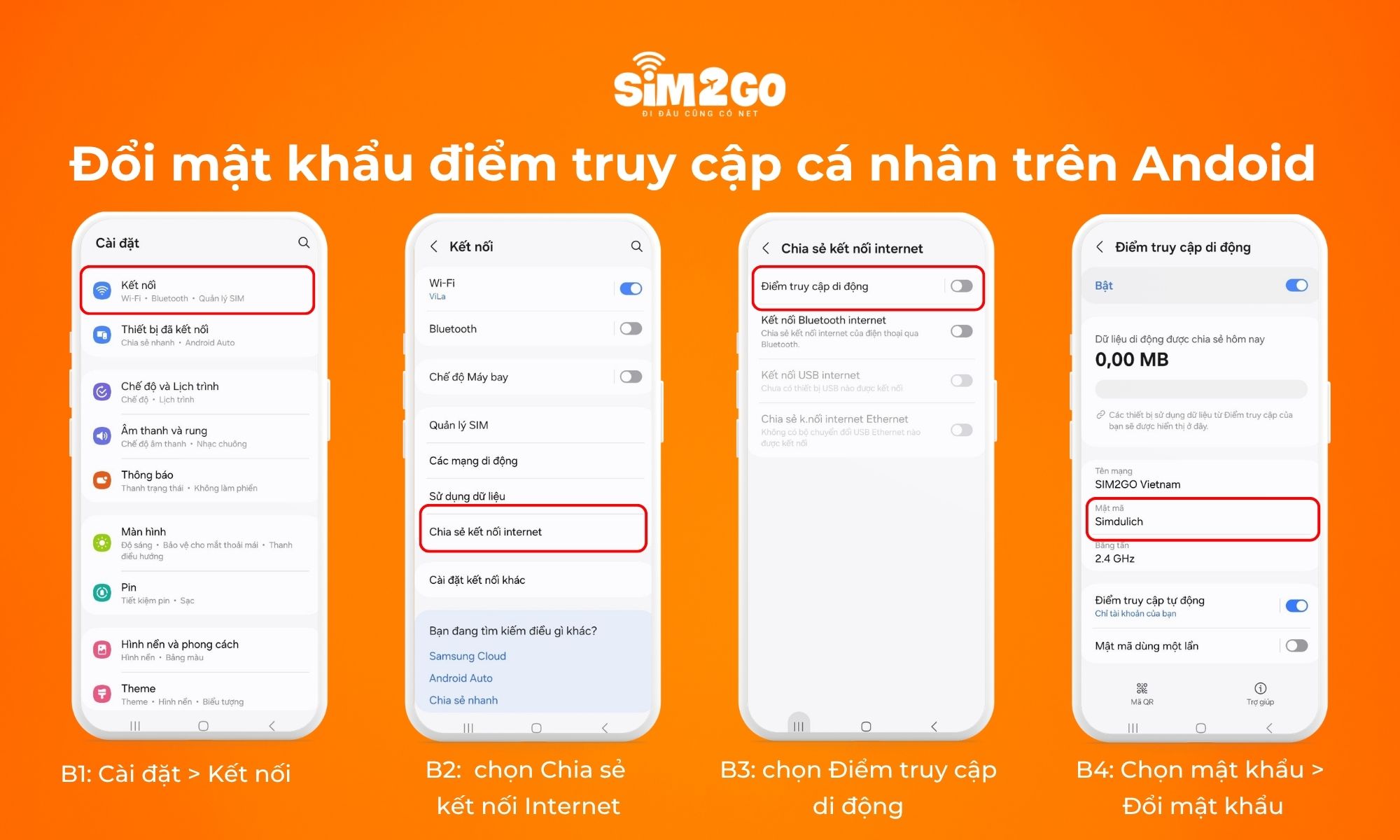 Các bước đổi mật khẩu điểm truy cập cá nhân trên Andoid cũng rất đơn giản