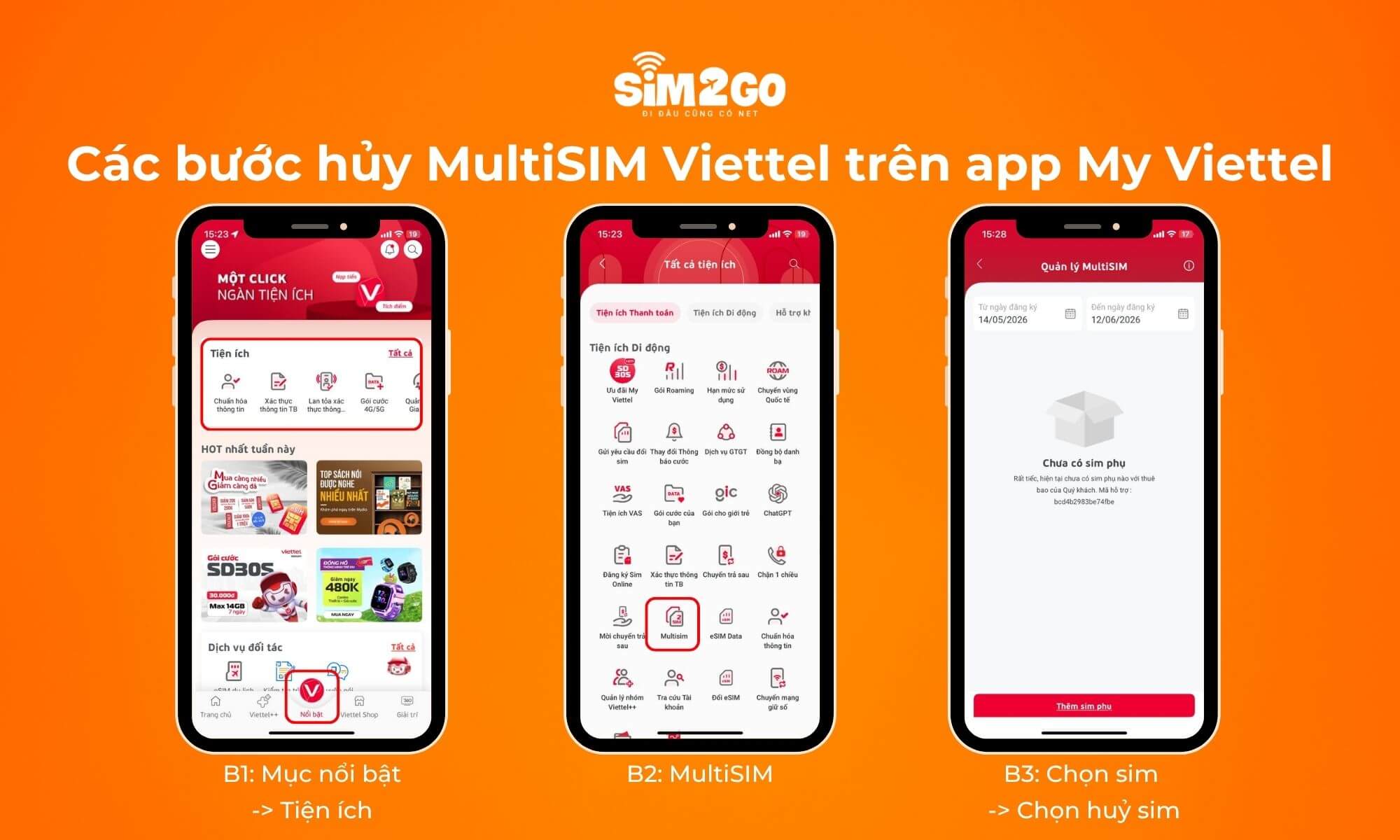 Các bước hủy MultiSIM Viettel chi tiết trên app My Viettel