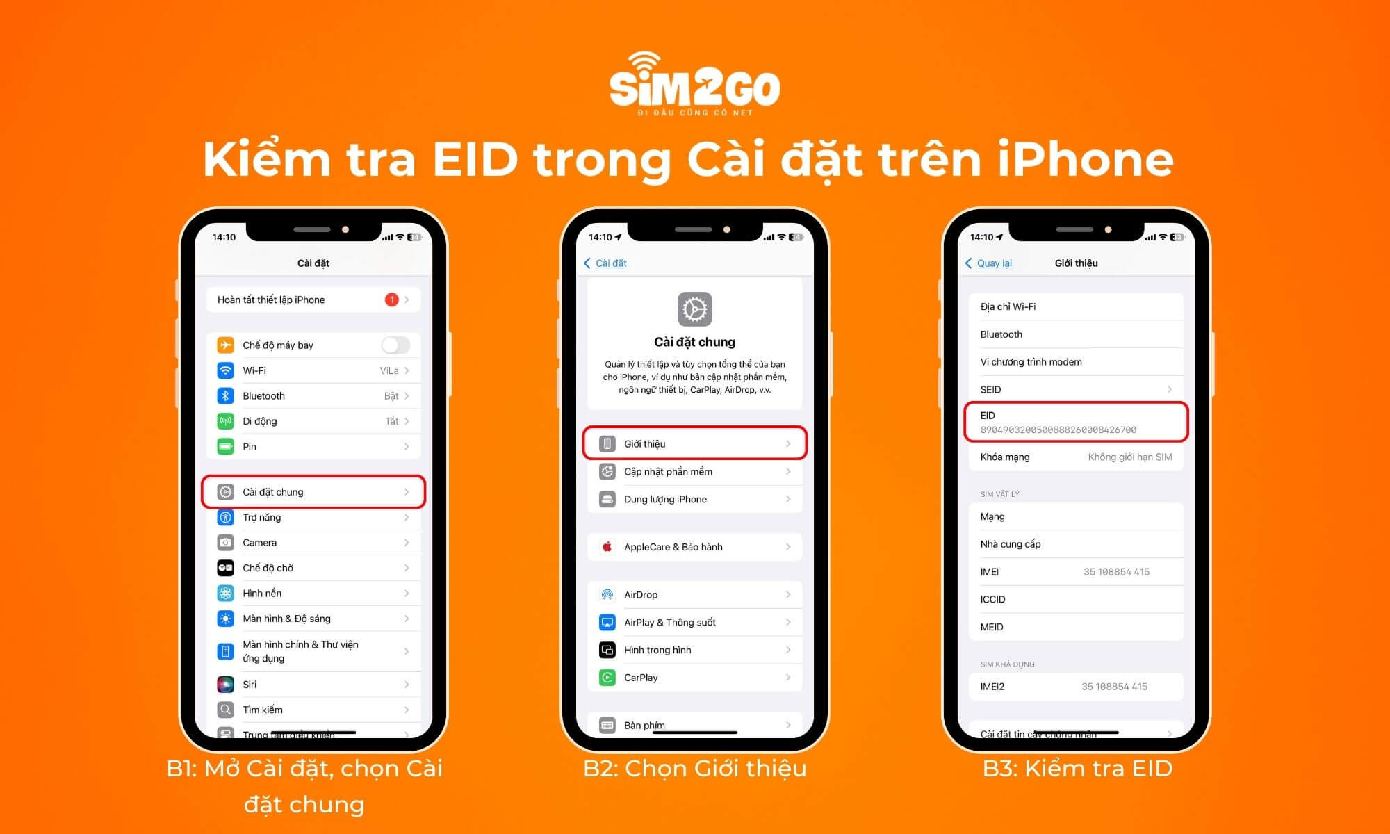 Các bước kiểm tra EID trong Cài đặt trên iPhone