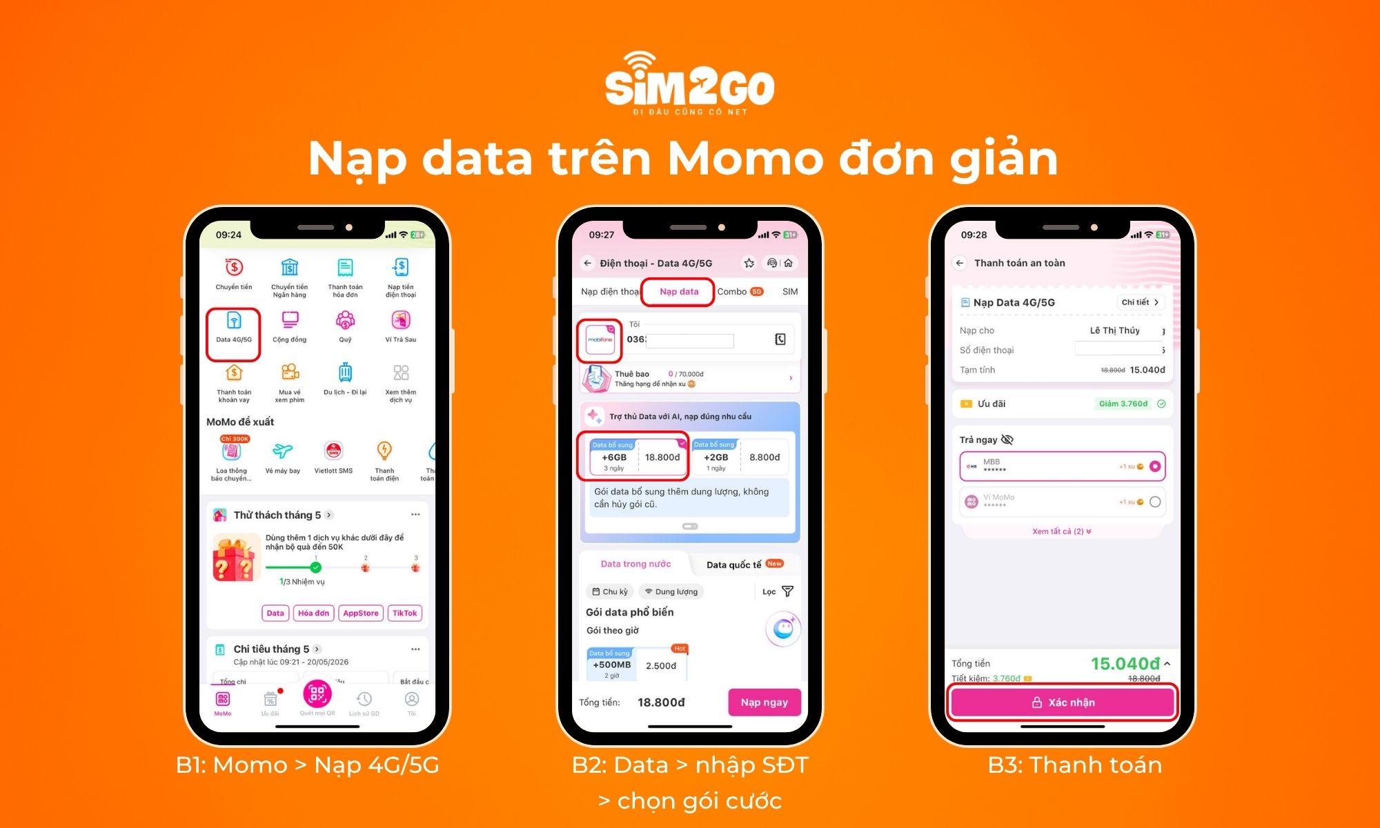 Các bước nạp data trên Momo đơn giản