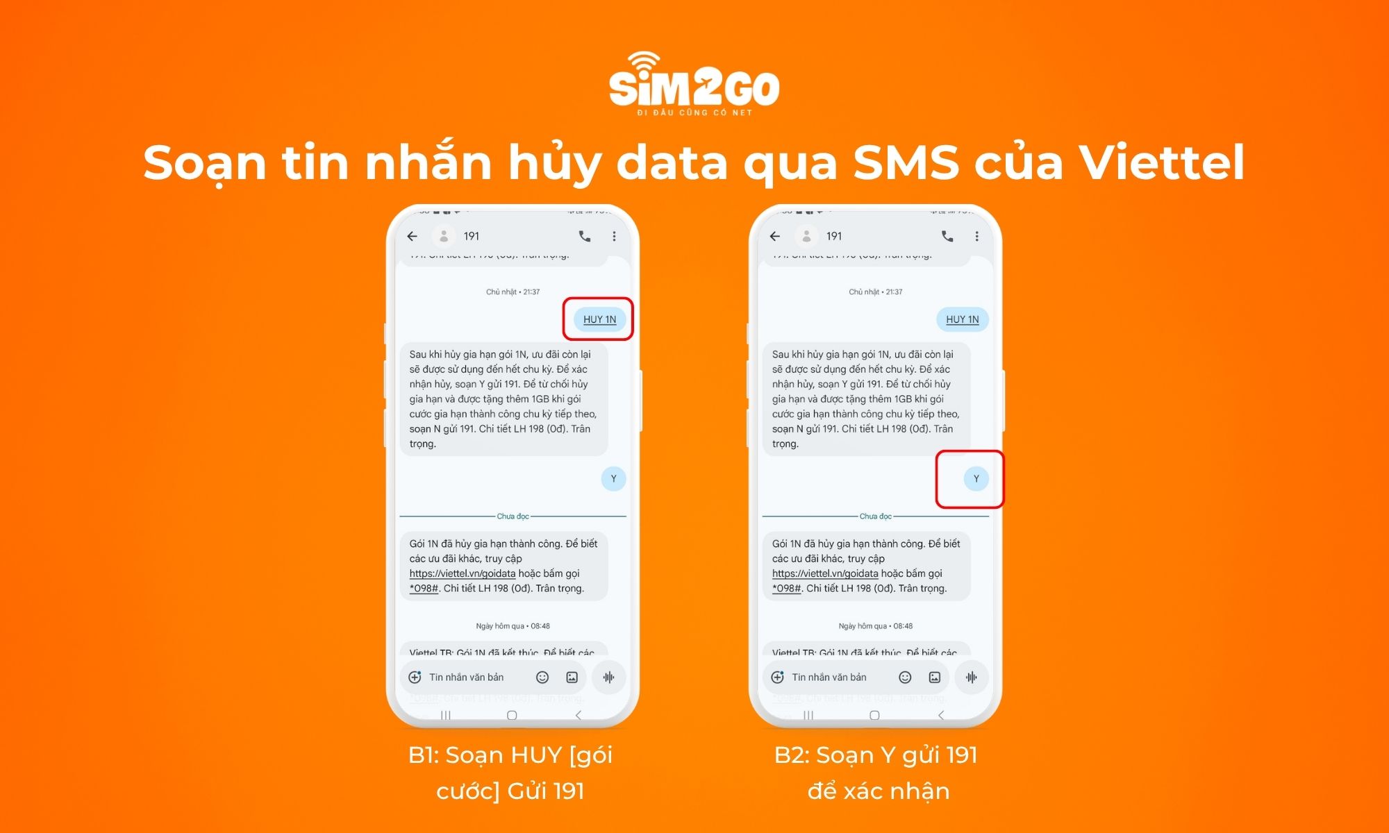 Các bước soạn tin nhắn hủy data qua SMS của Viettel