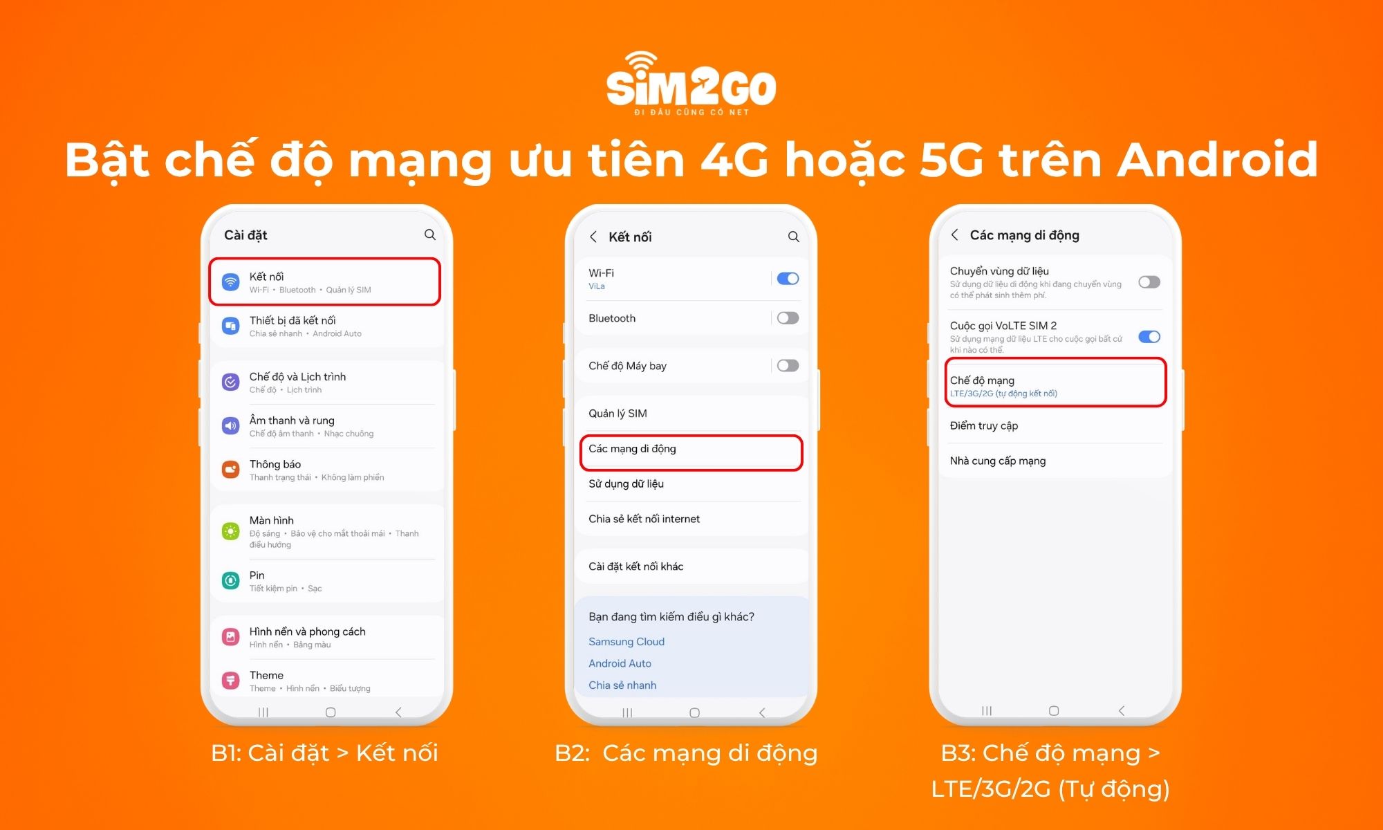 Cách bật đúng chế độ mạng ưu tiên 4G hoặc 5G trong Cài đặt trên Android