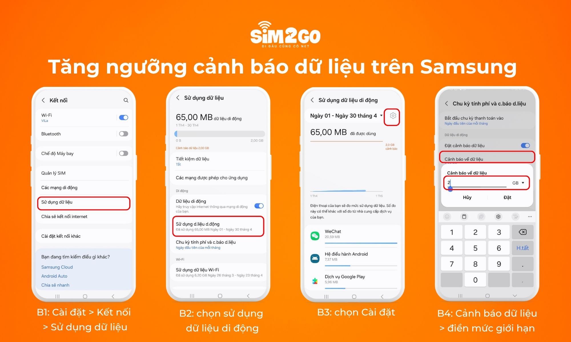Cách tăng ngưỡng cảnh báo dữ liệu trên Samsung