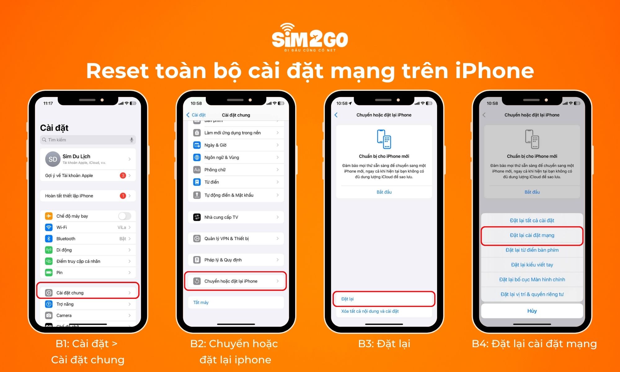 Hướng dẫn reset toàn bộ cài đặt mạng trên iPhone