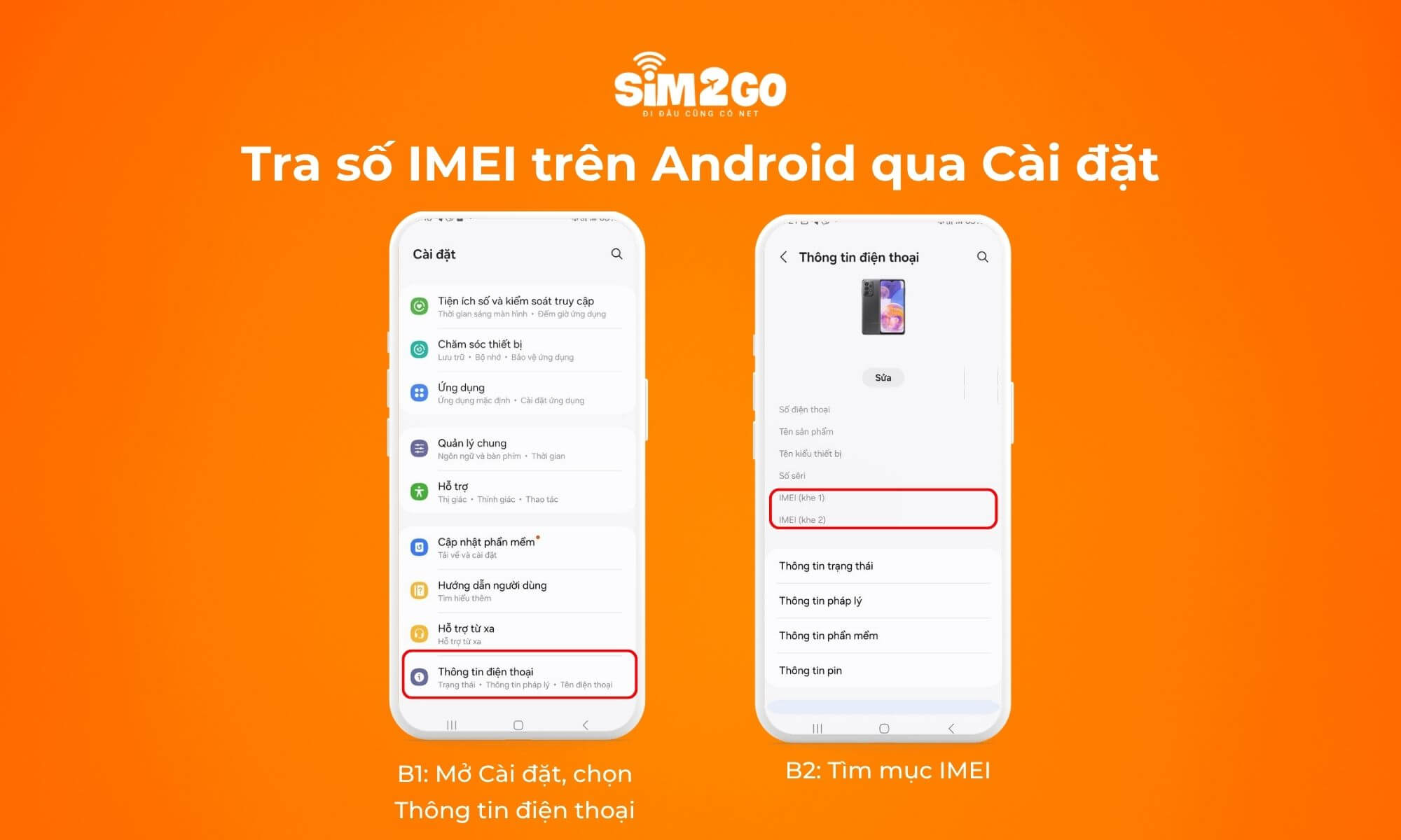 Tra số IMEI trên Android qua Cài đặt