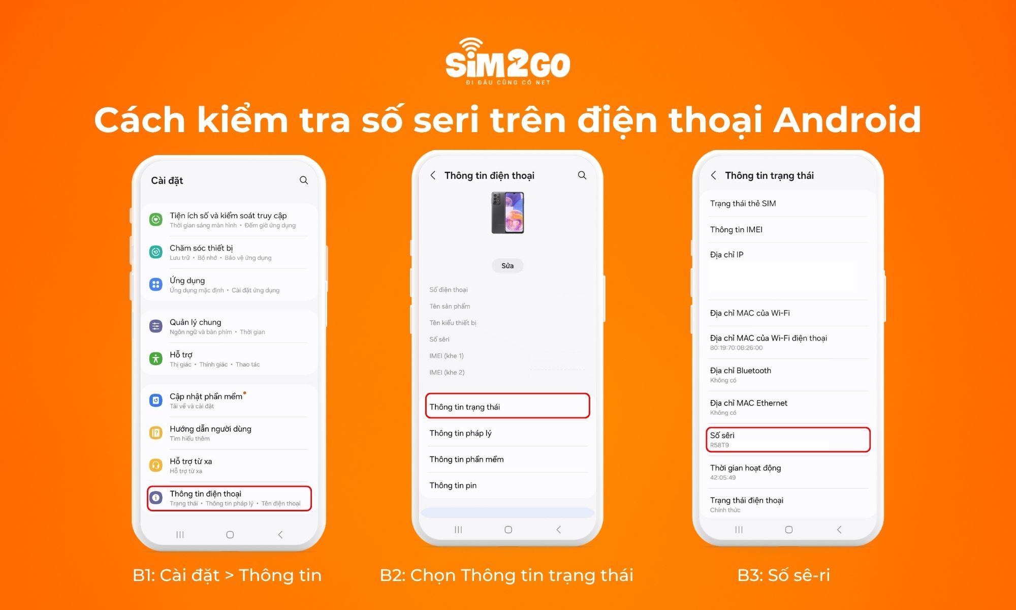 Cách đơn giản kiểm tra số seri trong Cài đặt trên điện thoại Android