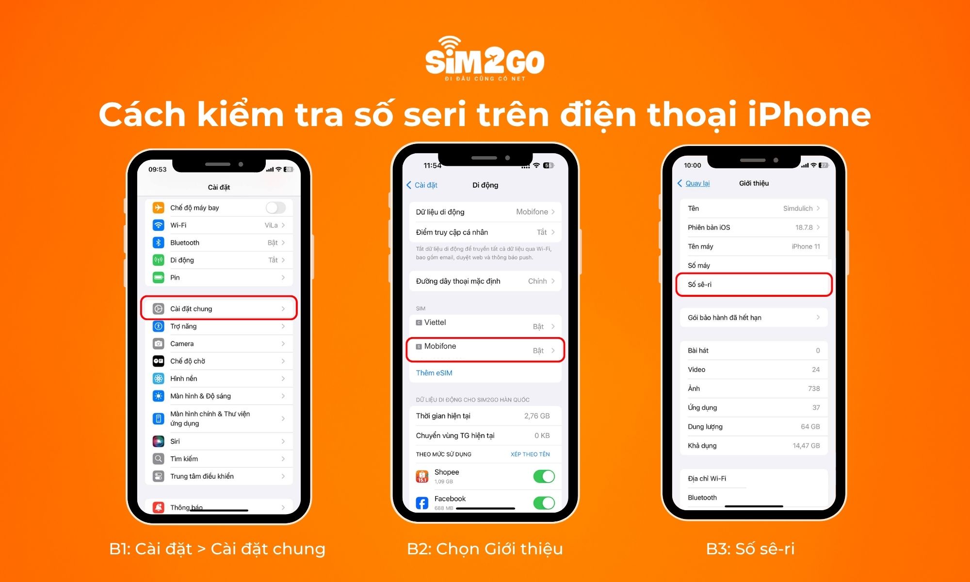 Cách đơn giản kiểm tra số seri trong Cài đặt trên điện thoại iPhone