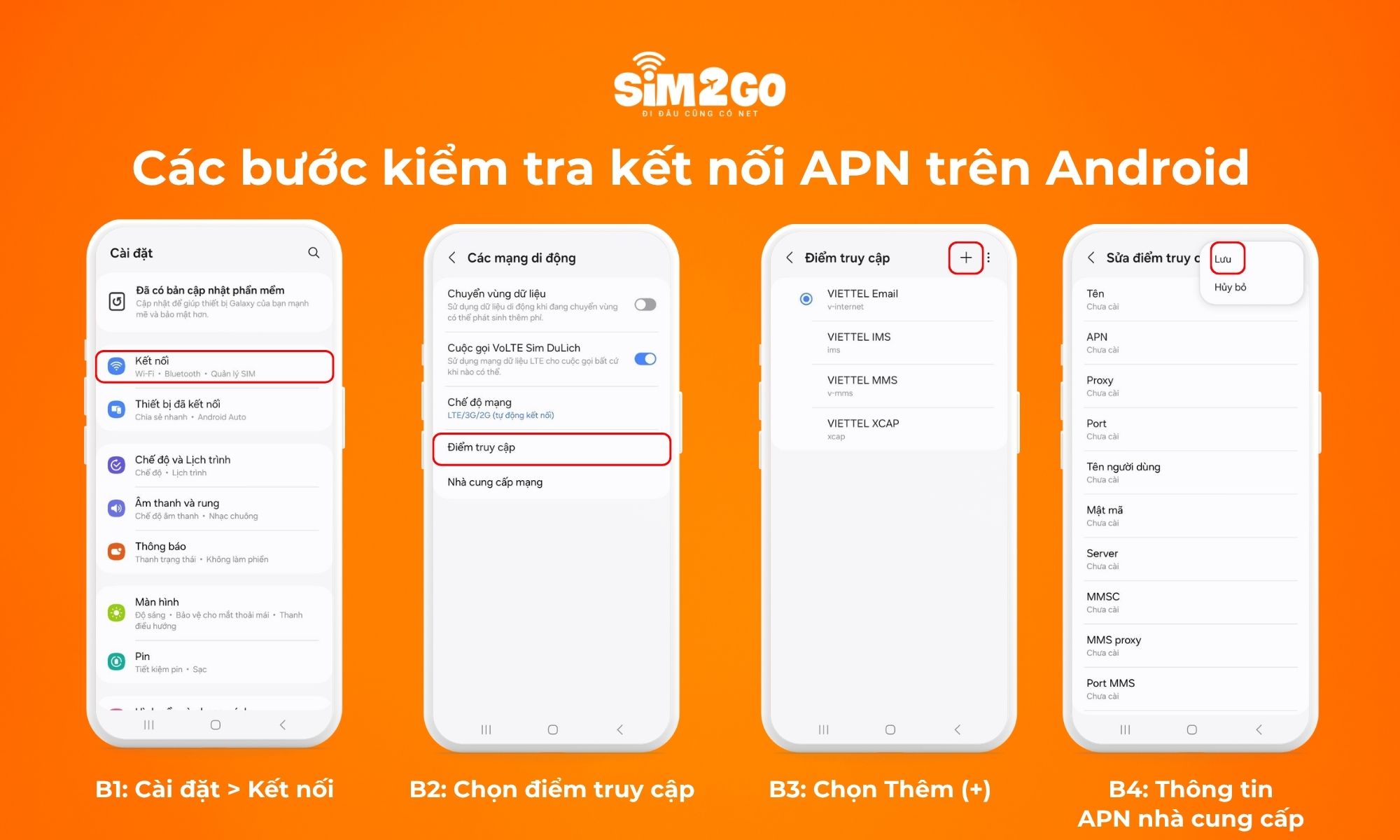 Các bước kiểm tra kết nối APN trên Android