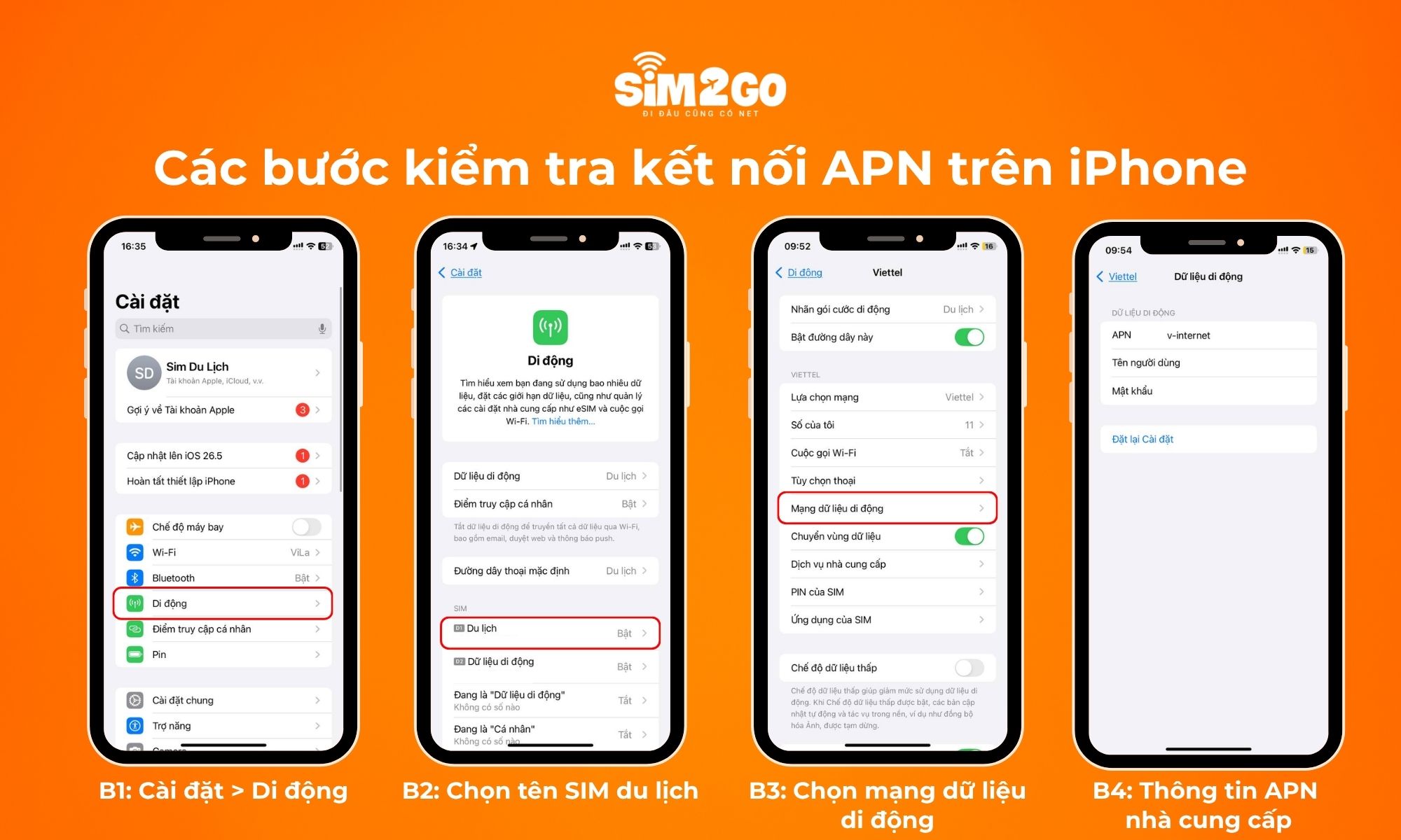 Các bước kiểm tra kết nối APN trên iPhone